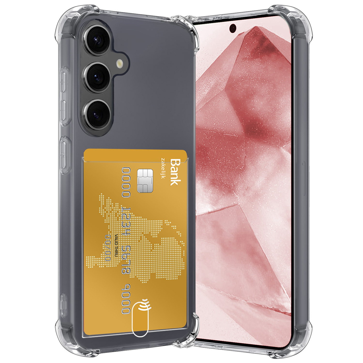 NoXx Hoes Geschikt voor Samsung A55 Hoesje Pasjeshouder Cover Shock Proof Case Siliconen Hoes Met Kaarthouder - Transparant