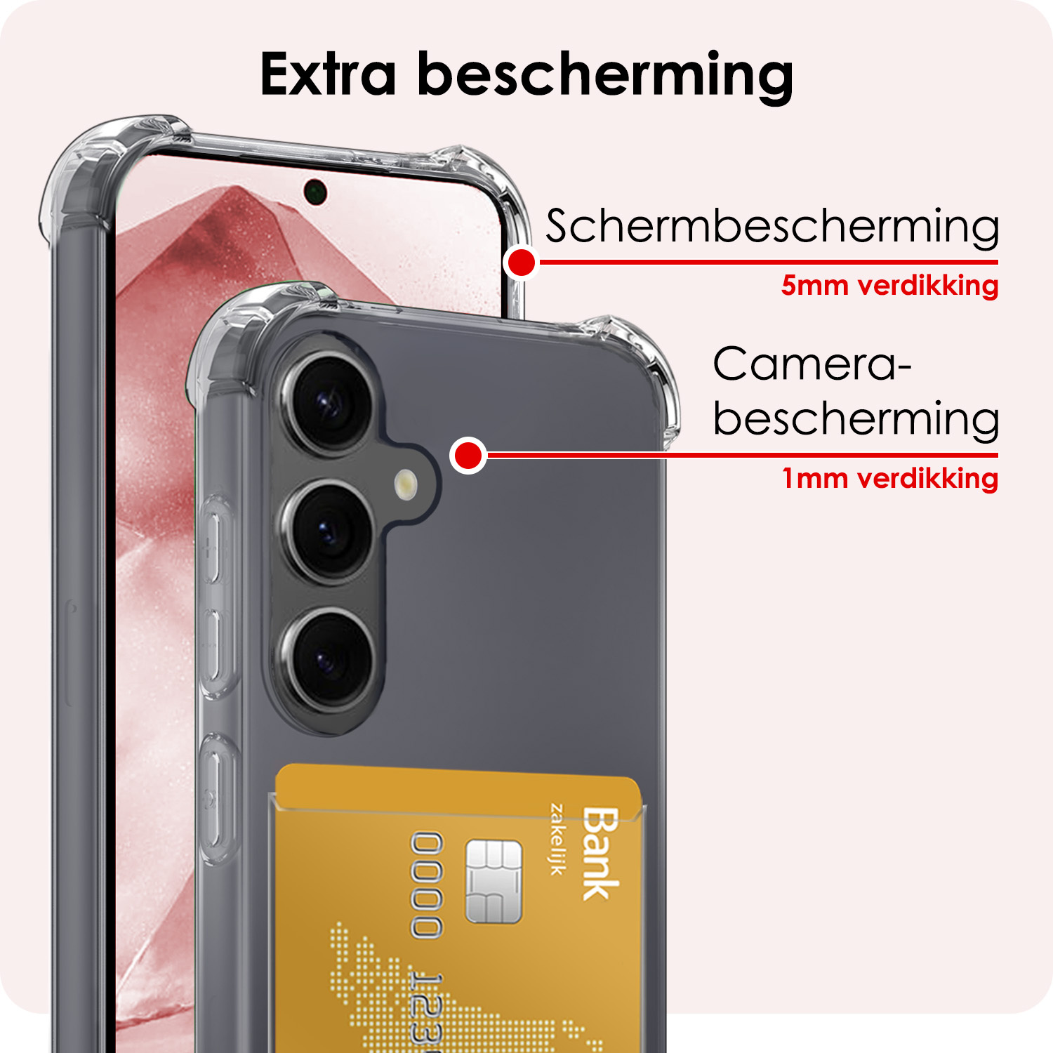 NoXx Hoes Geschikt voor Samsung A55 Hoesje Pasjeshouder Cover Shock Proof Case Siliconen Hoes Met Kaarthouder - Transparant