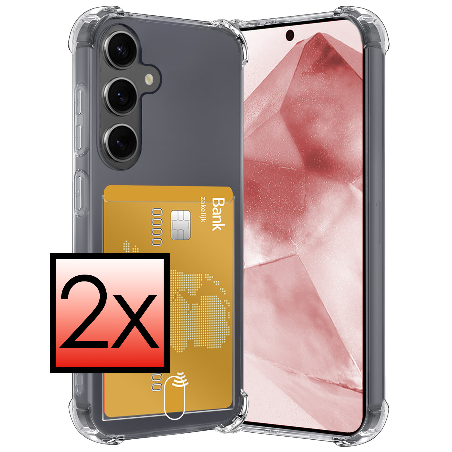 NoXx Hoes Geschikt voor Samsung A55 Hoesje Pasjeshouder Cover Shock Proof Case Siliconen Hoes Met Kaarthouder - Transparant - 2x