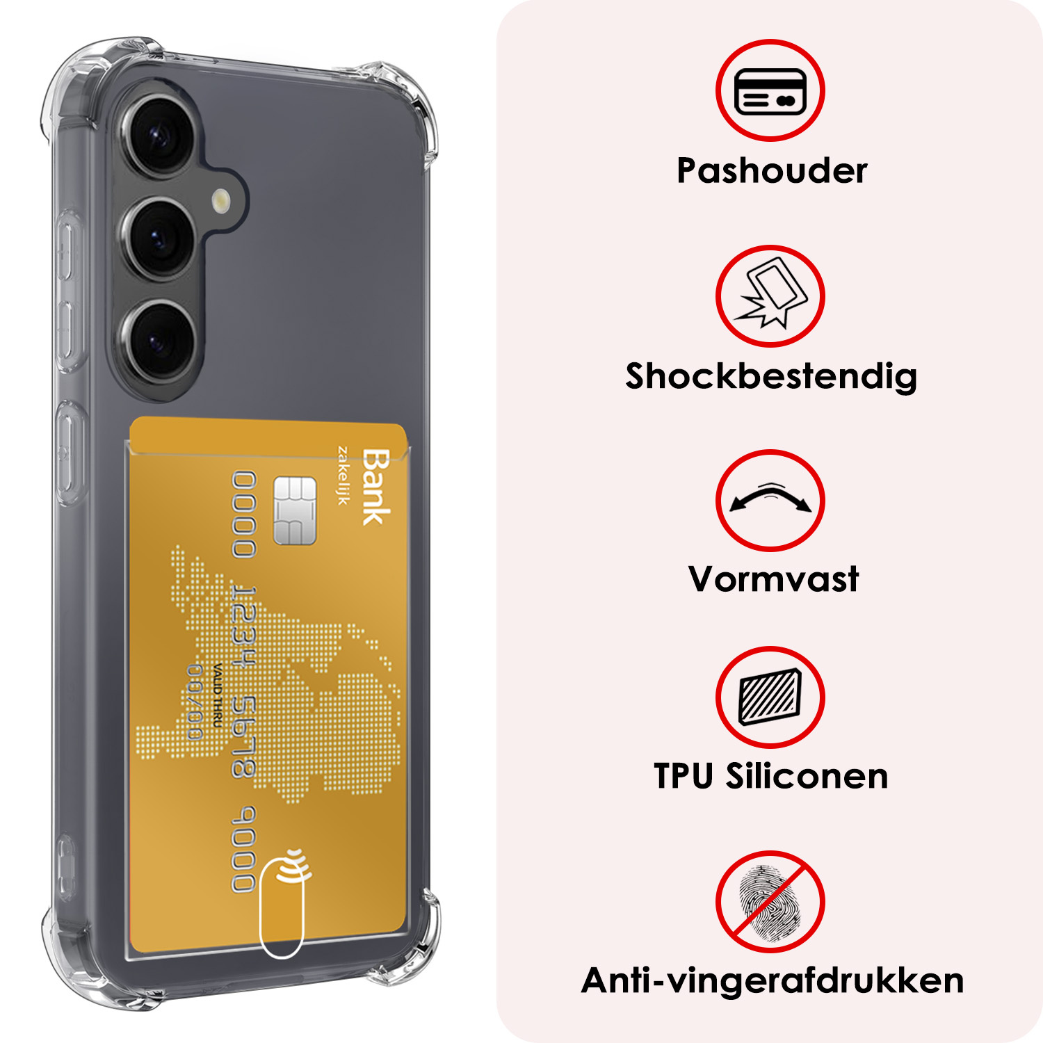 NoXx Hoes Geschikt voor Samsung A55 Hoesje Pasjeshouder Cover Shock Proof Case Siliconen Hoes Met Kaarthouder - Transparant - 2x