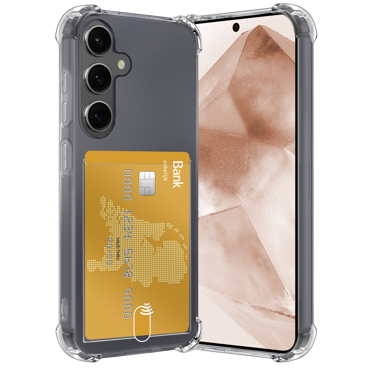 Nomfy Hoesje Geschikt voor Samsung A55 Hoesje Pasjeshouder Shockproof Pas Houder - Hoesje Geschikt voor Samsung Galaxy A55 Hoes Met Kaarthouder - Transparant