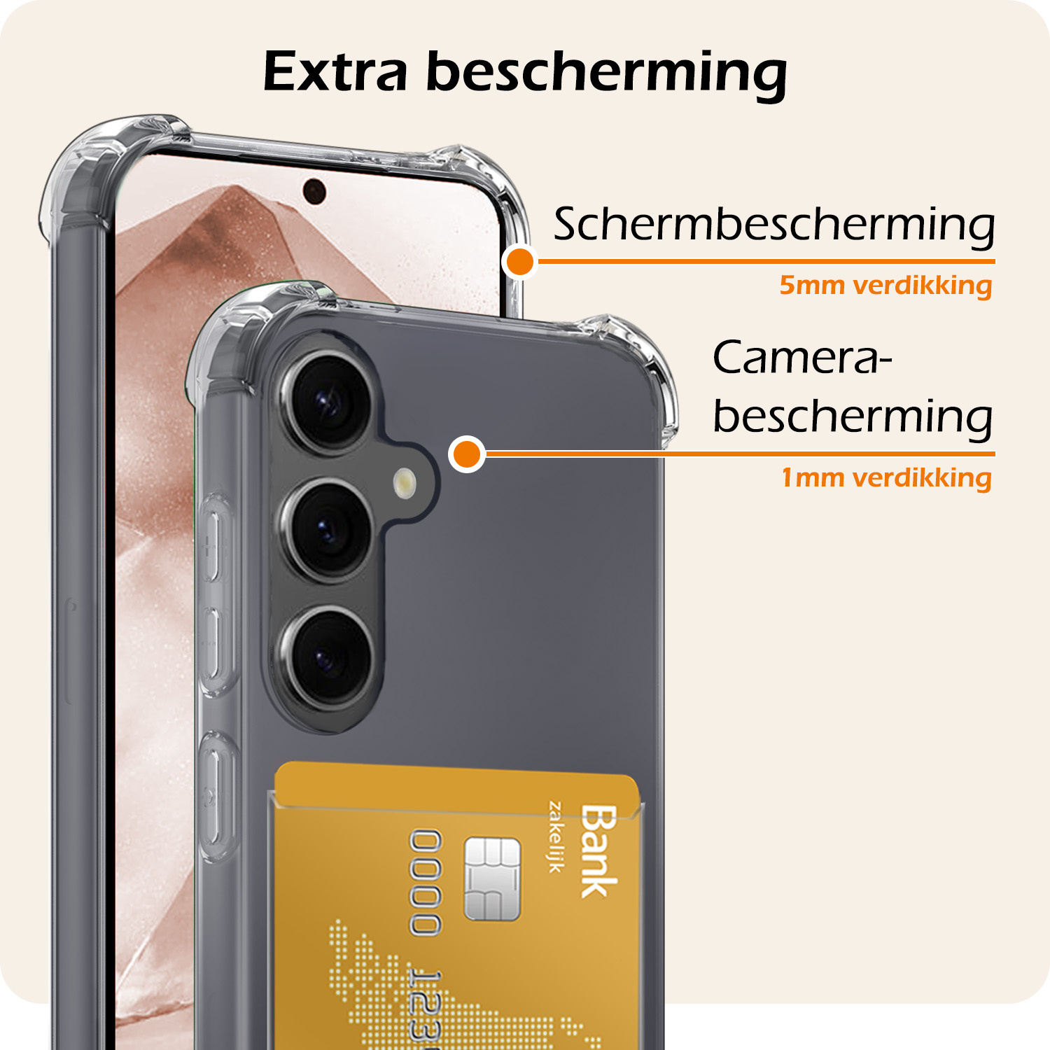 Nomfy Hoesje Geschikt voor Samsung A55 Hoesje Pasjeshouder Shockproof Pas Houder - Hoesje Geschikt voor Samsung Galaxy A55 Hoes Met Kaarthouder - Transparant