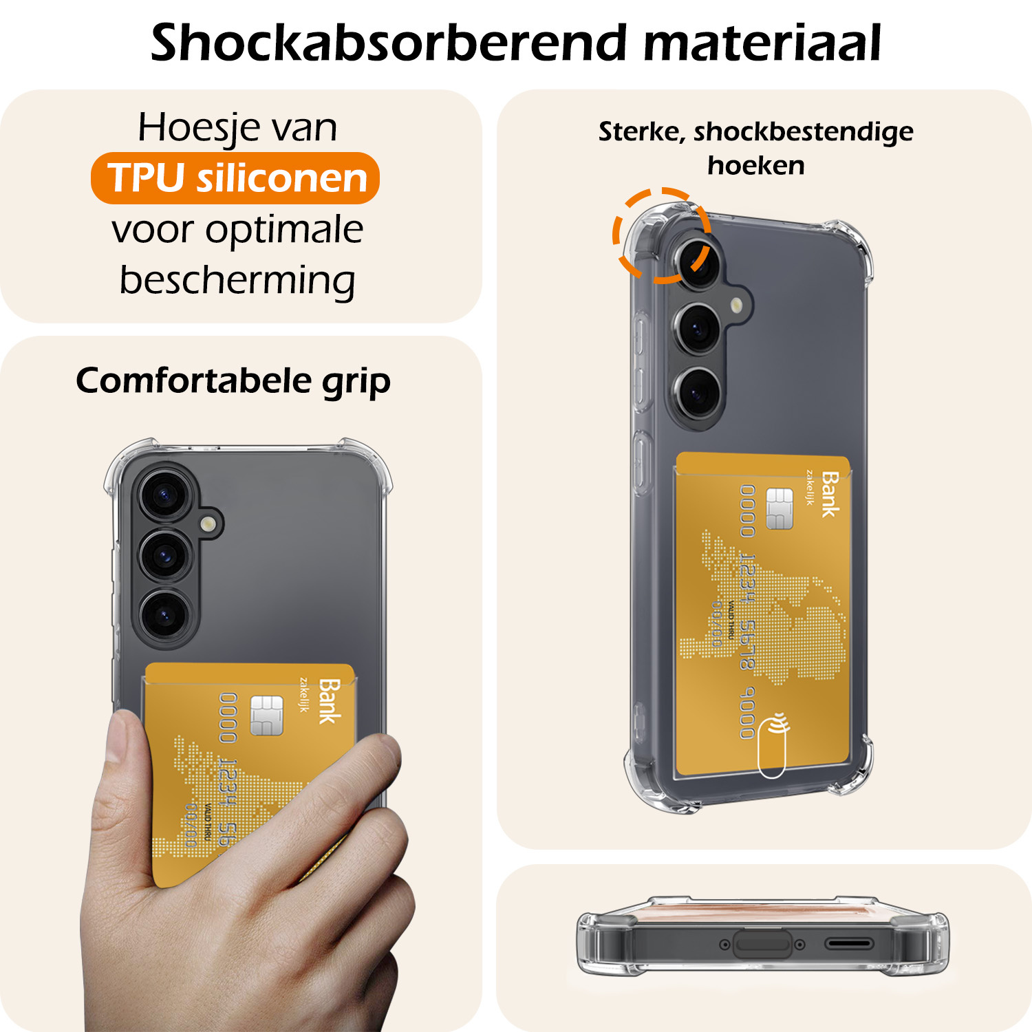 Nomfy Hoesje Geschikt voor Samsung A55 Hoesje Pasjeshouder Shockproof Pas Houder - Hoesje Geschikt voor Samsung Galaxy A55 Hoes Met Kaarthouder - Transparant