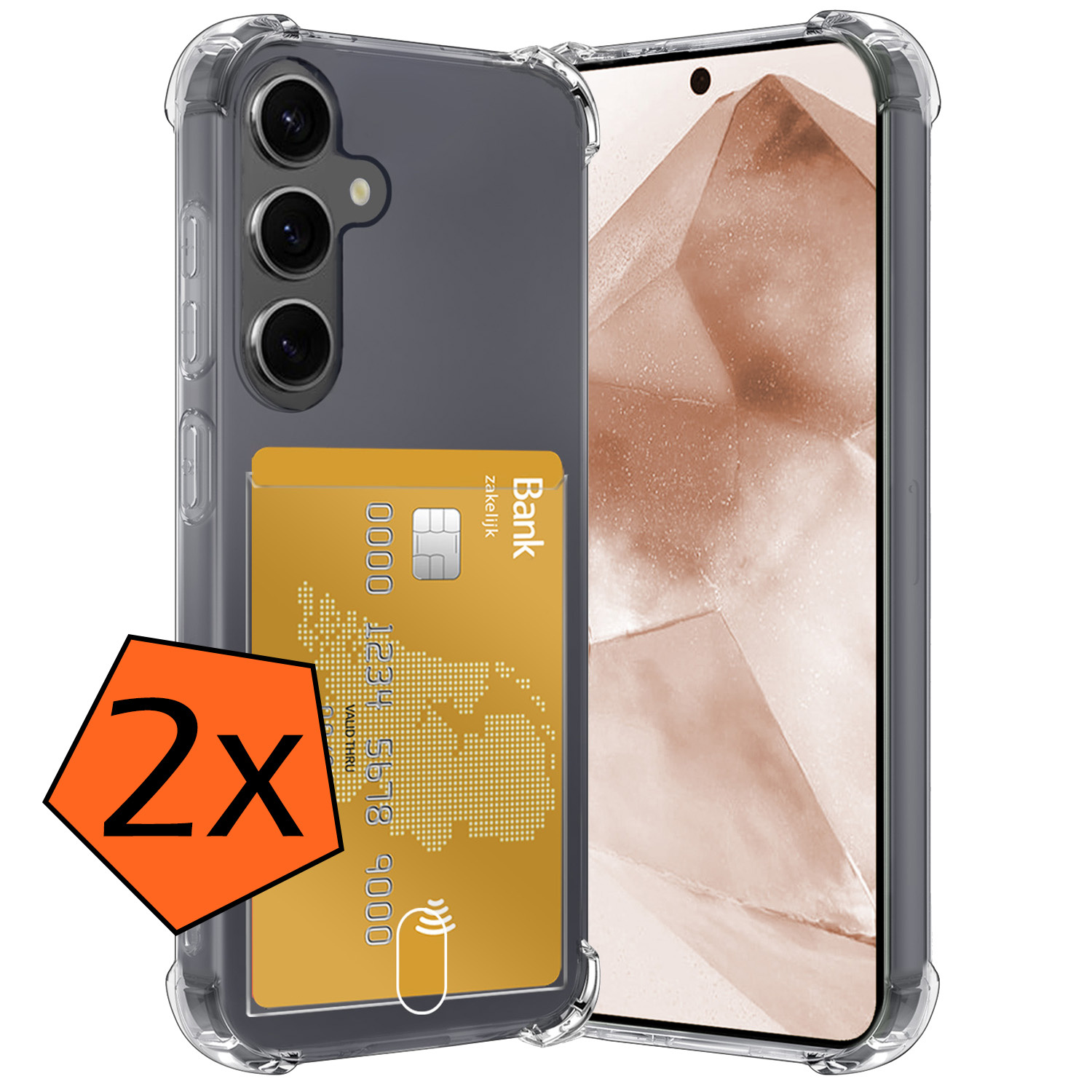 Nomfy Hoesje Geschikt voor Samsung A55 Hoesje Pasjeshouder Shockproof Pas Houder - Hoesje Geschikt voor Samsung Galaxy A55 Hoes Met Kaarthouder - Transparant - 2 PACK