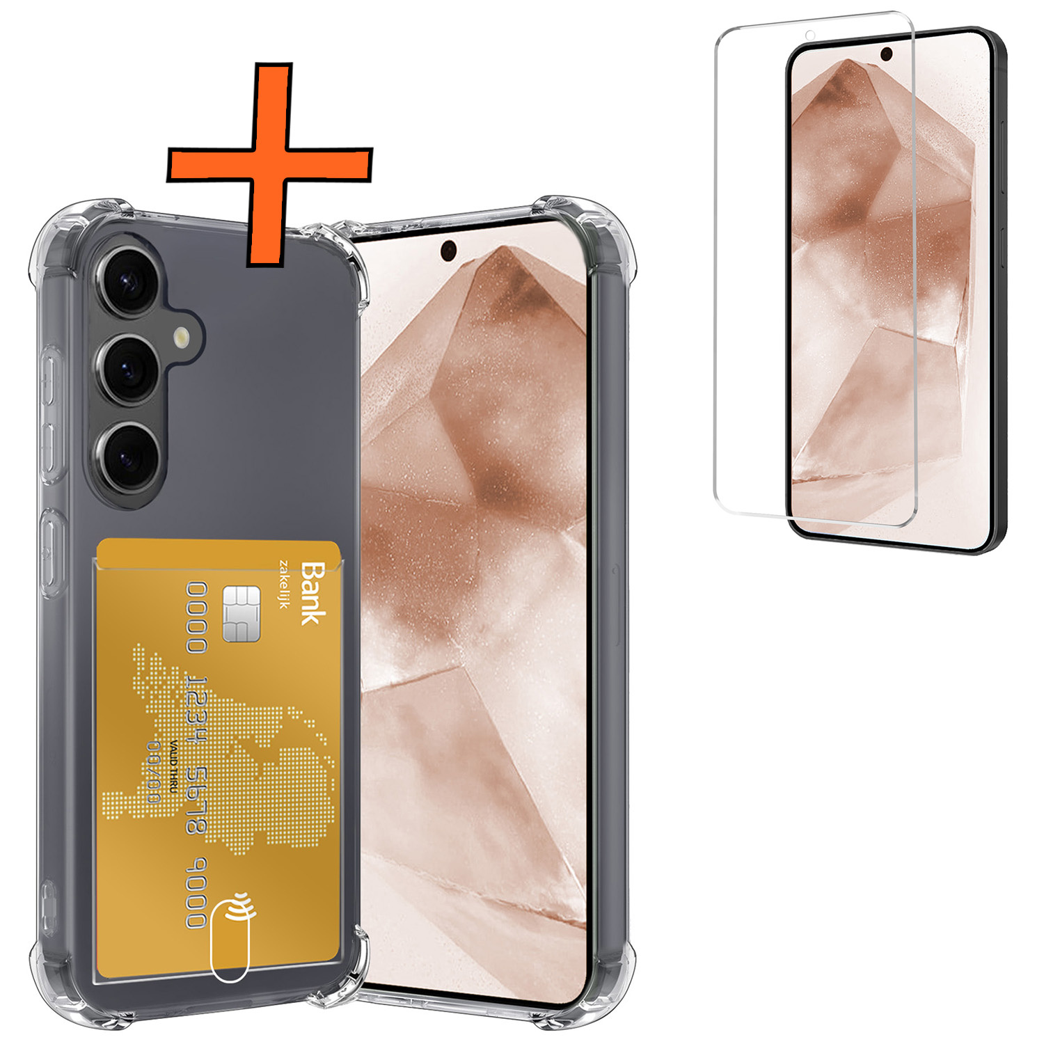 Nomfy Hoesje Geschikt voor Samsung A55 Hoesje Pasjeshouder Shockproof Pas Houder Met Screenprotector - Hoesje Geschikt voor Samsung Galaxy A55 Hoes Met Kaarthouder - Transparant