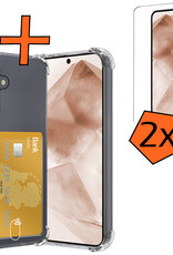 Nomfy Hoesje Geschikt voor Samsung A55 Hoesje Pasjeshouder Shockproof Pas Houder Met 2x Screenprotector - Hoesje Geschikt voor Samsung Galaxy A55 Hoes Met Kaarthouder - Transparant