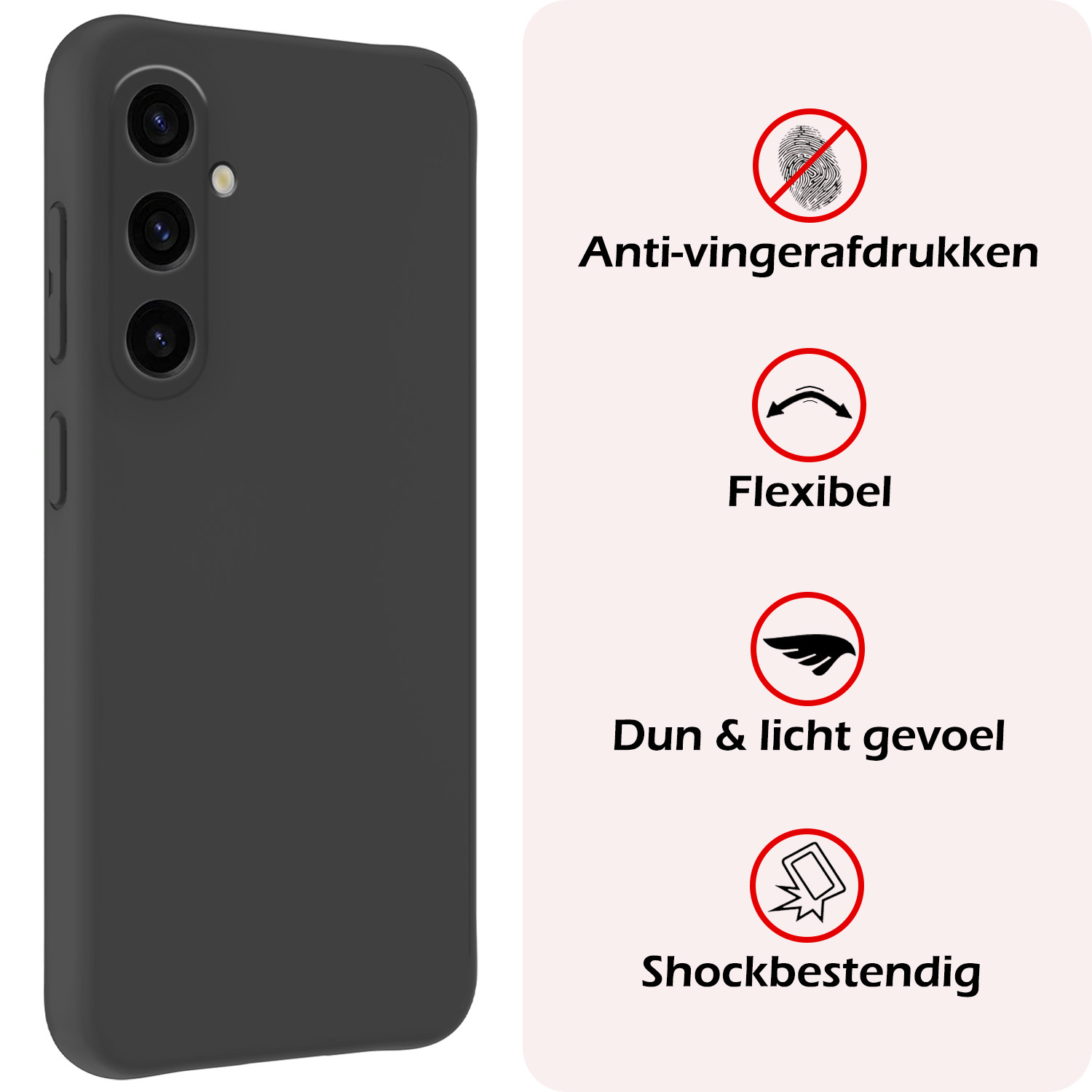 NoXx Hoes Geschikt voor Samsung A35 Hoesje Cover Siliconen Back Case Hoes Met 2x Screenprotector - Zwart