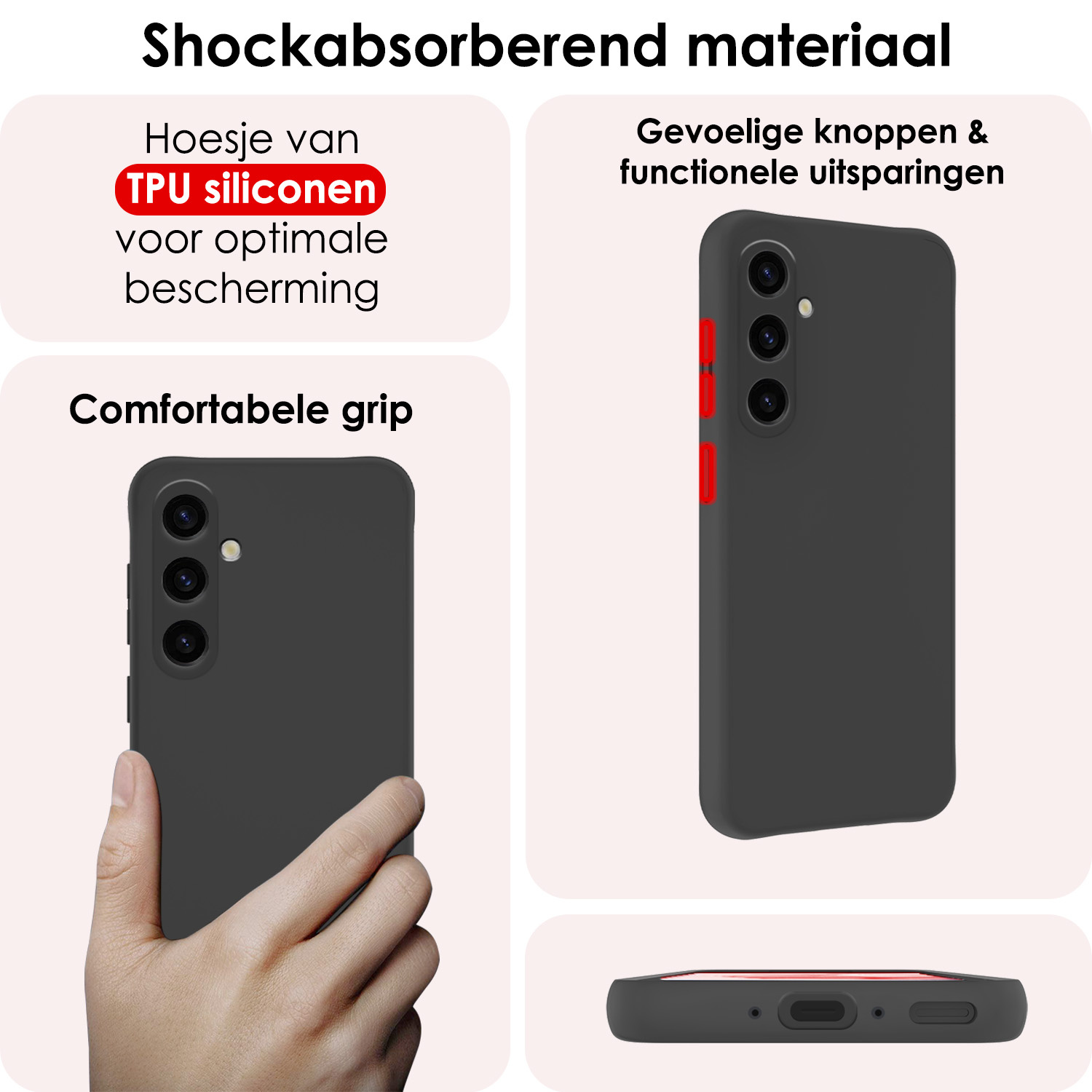 NoXx Hoes Geschikt voor Samsung A35 Hoesje Cover Siliconen Back Case Hoes Met 2x Screenprotector - Zwart