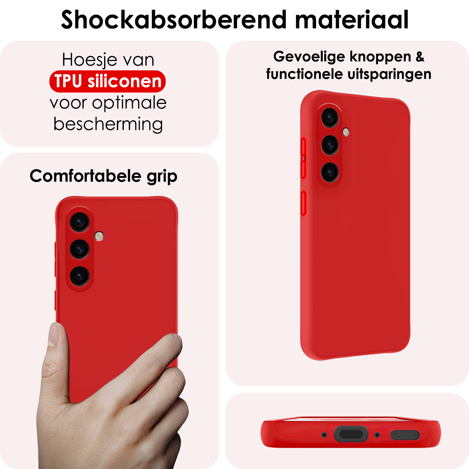 NoXx Hoes Geschikt voor Samsung A35 Hoesje Cover Siliconen Back Case Hoes Met 2x Screenprotector - Rood