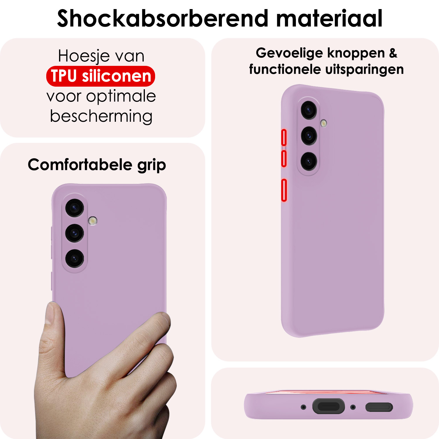 NoXx Hoes Geschikt voor Samsung A35 Hoesje Cover Siliconen Back Case Hoes Met 2x Screenprotector - Lila