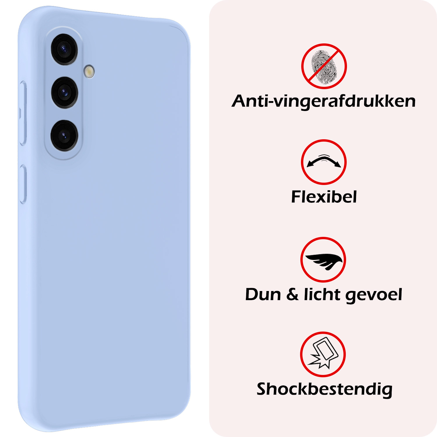 NoXx Hoes Geschikt voor Samsung A35 Hoesje Cover Siliconen Back Case Hoes Met 2x Screenprotector - Lichtblauw