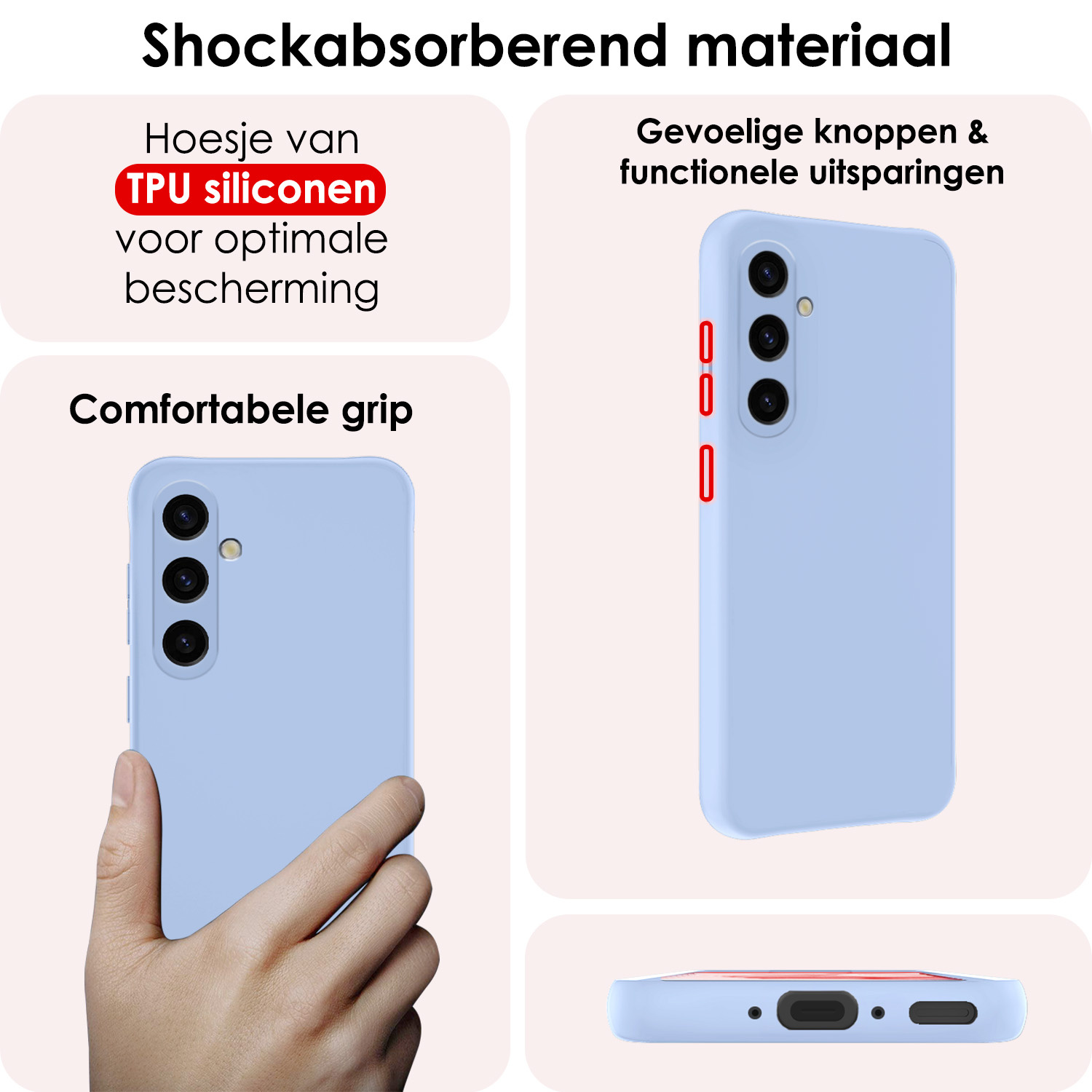 NoXx Hoes Geschikt voor Samsung A35 Hoesje Cover Siliconen Back Case Hoes Met 2x Screenprotector - Lichtblauw