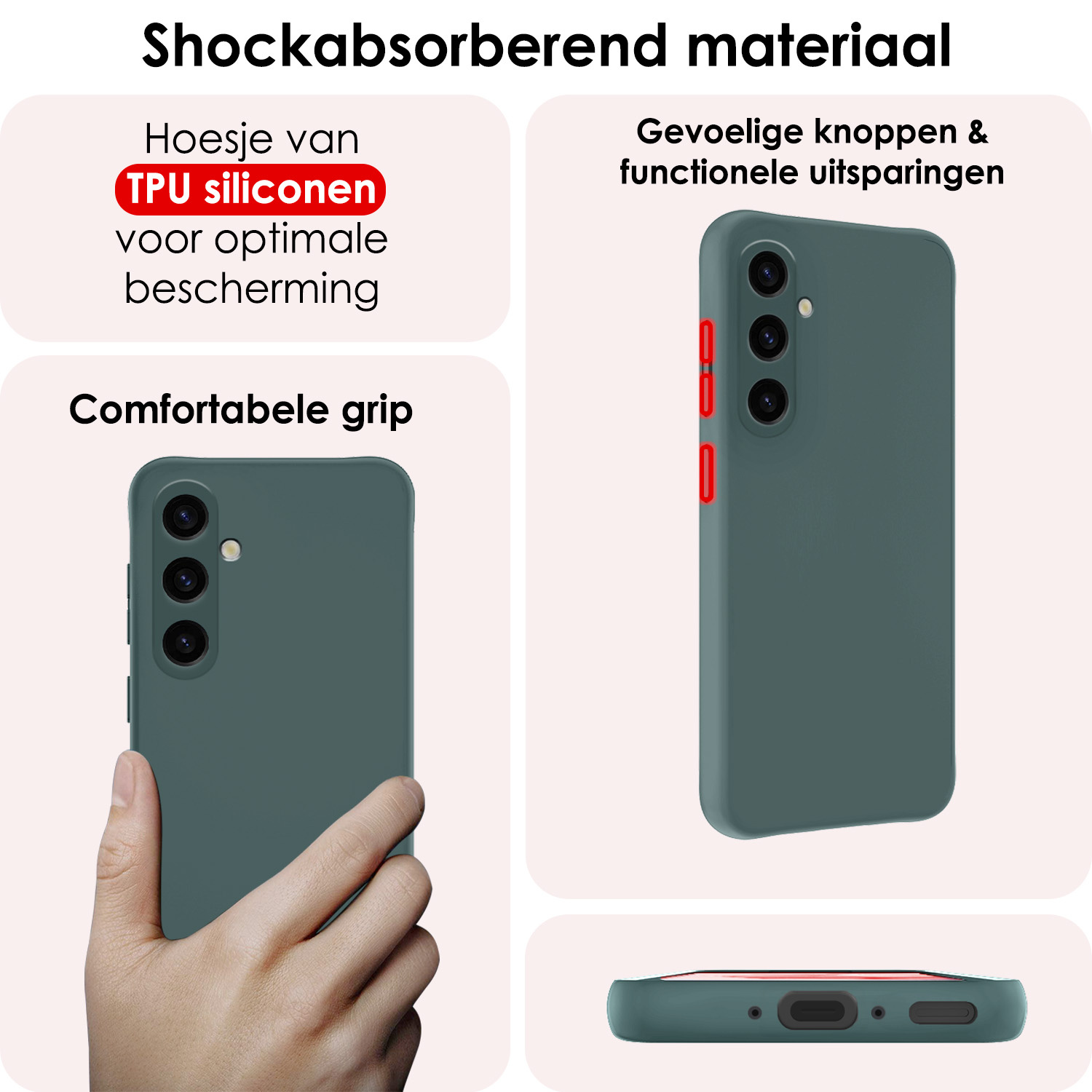 NoXx Hoes Geschikt voor Samsung A35 Hoesje Cover Siliconen Back Case Hoes Met 2x Screenprotector - Donkergroen
