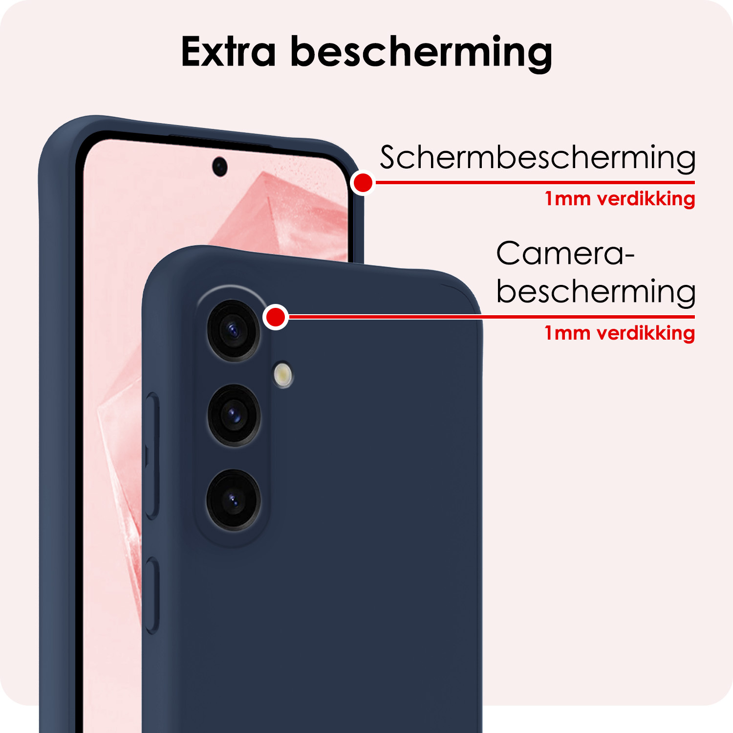 NoXx Hoes Geschikt voor Samsung A35 Hoesje Cover Siliconen Back Case Hoes Met 2x Screenprotector - Donkerblauw