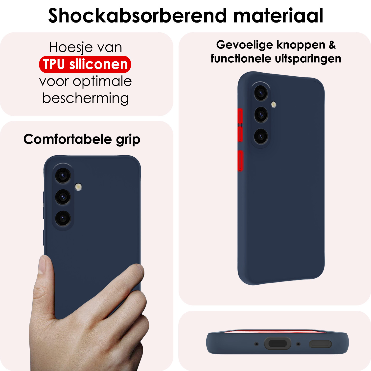 NoXx Hoes Geschikt voor Samsung A35 Hoesje Cover Siliconen Back Case Hoes Met 2x Screenprotector - Donkerblauw