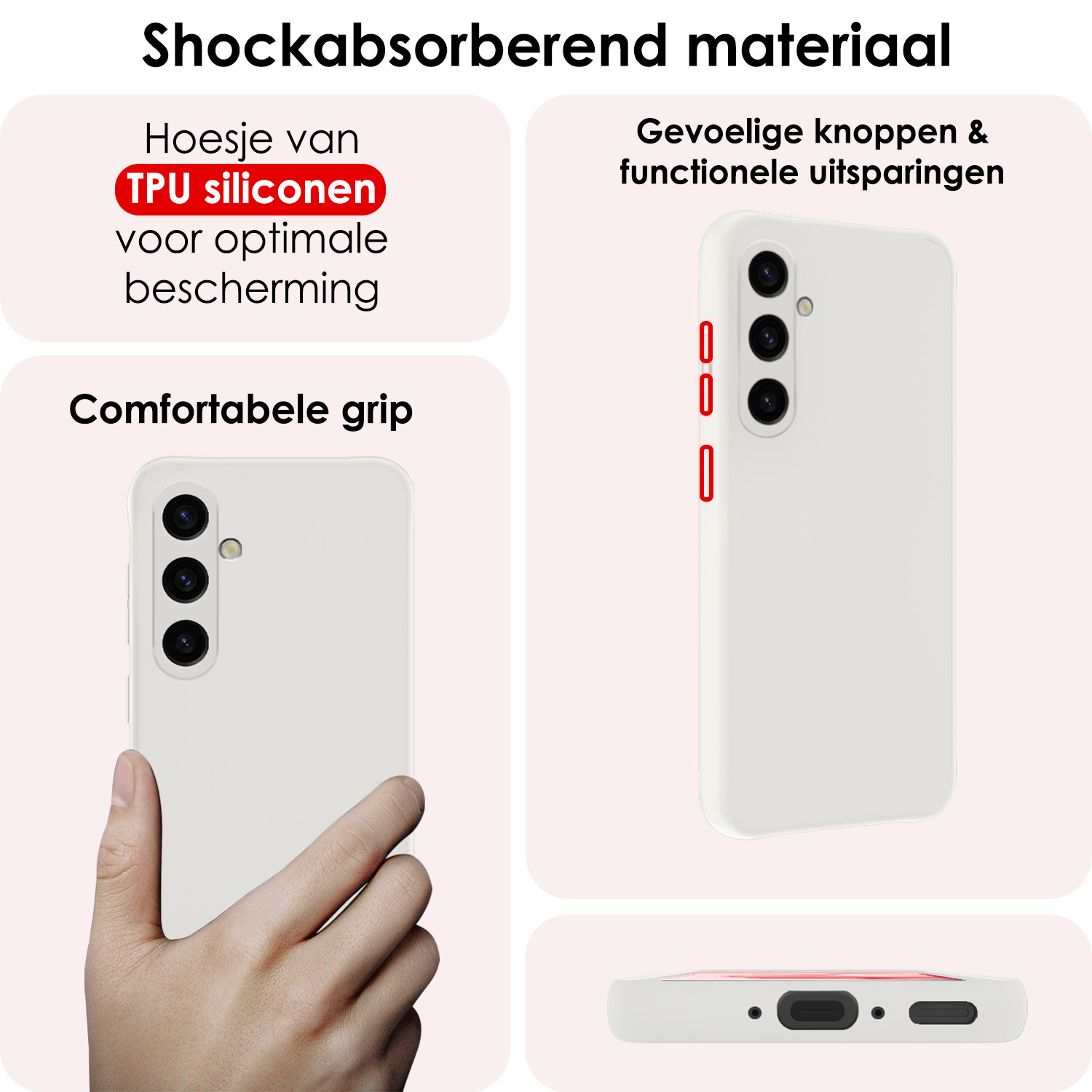 NoXx Hoes Geschikt voor Samsung A35 Hoesje Cover Siliconen Back Case Hoes Met Screenprotector - Wit