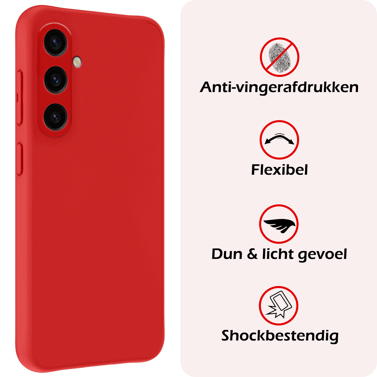 NoXx Hoes Geschikt voor Samsung A35 Hoesje Cover Siliconen Back Case Hoes Met Screenprotector - Rood