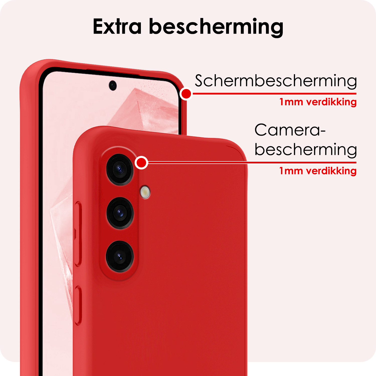 NoXx Hoes Geschikt voor Samsung A35 Hoesje Cover Siliconen Back Case Hoes Met Screenprotector - Rood