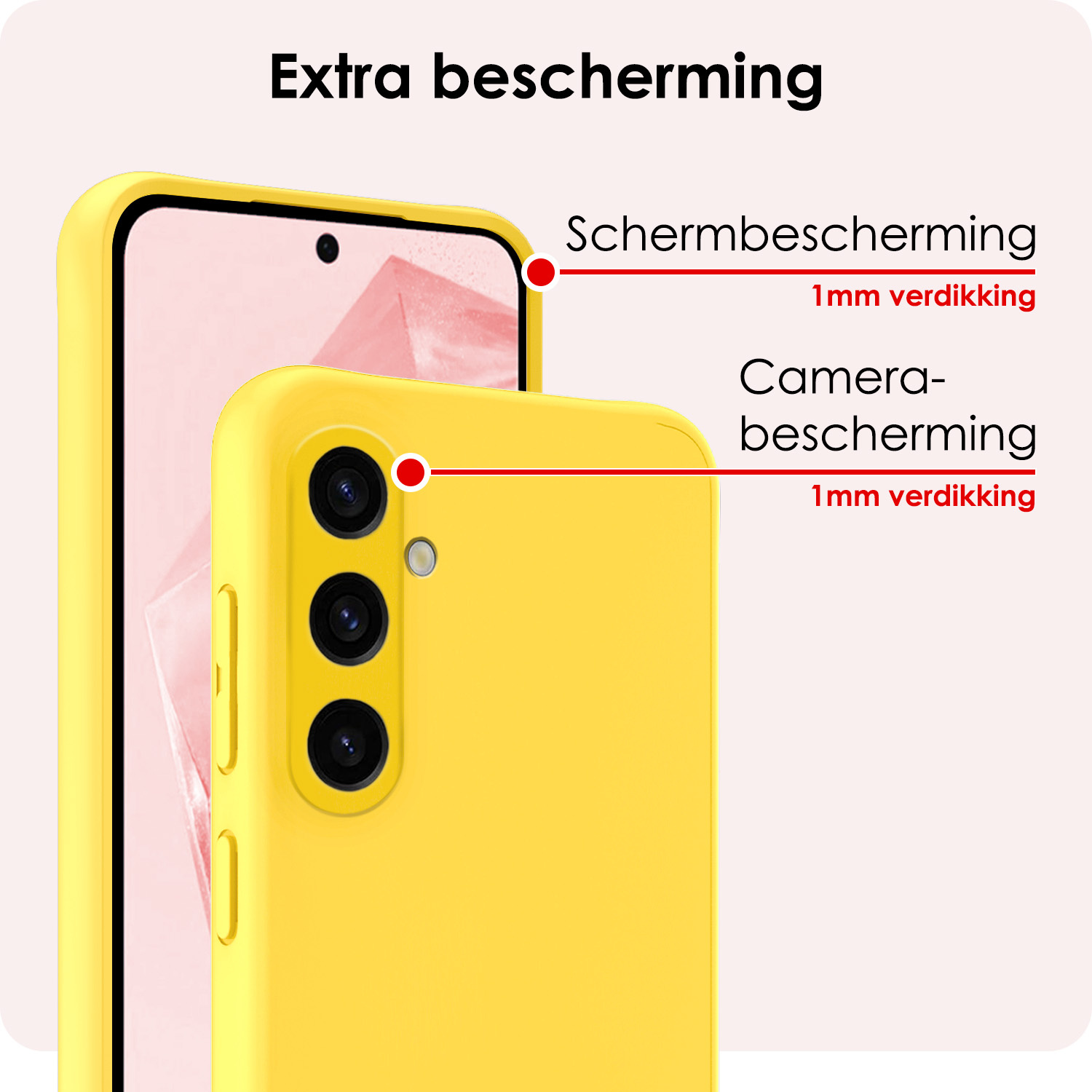 NoXx Hoes Geschikt voor Samsung A35 Hoesje Cover Siliconen Back Case Hoes Met Screenprotector - Geel