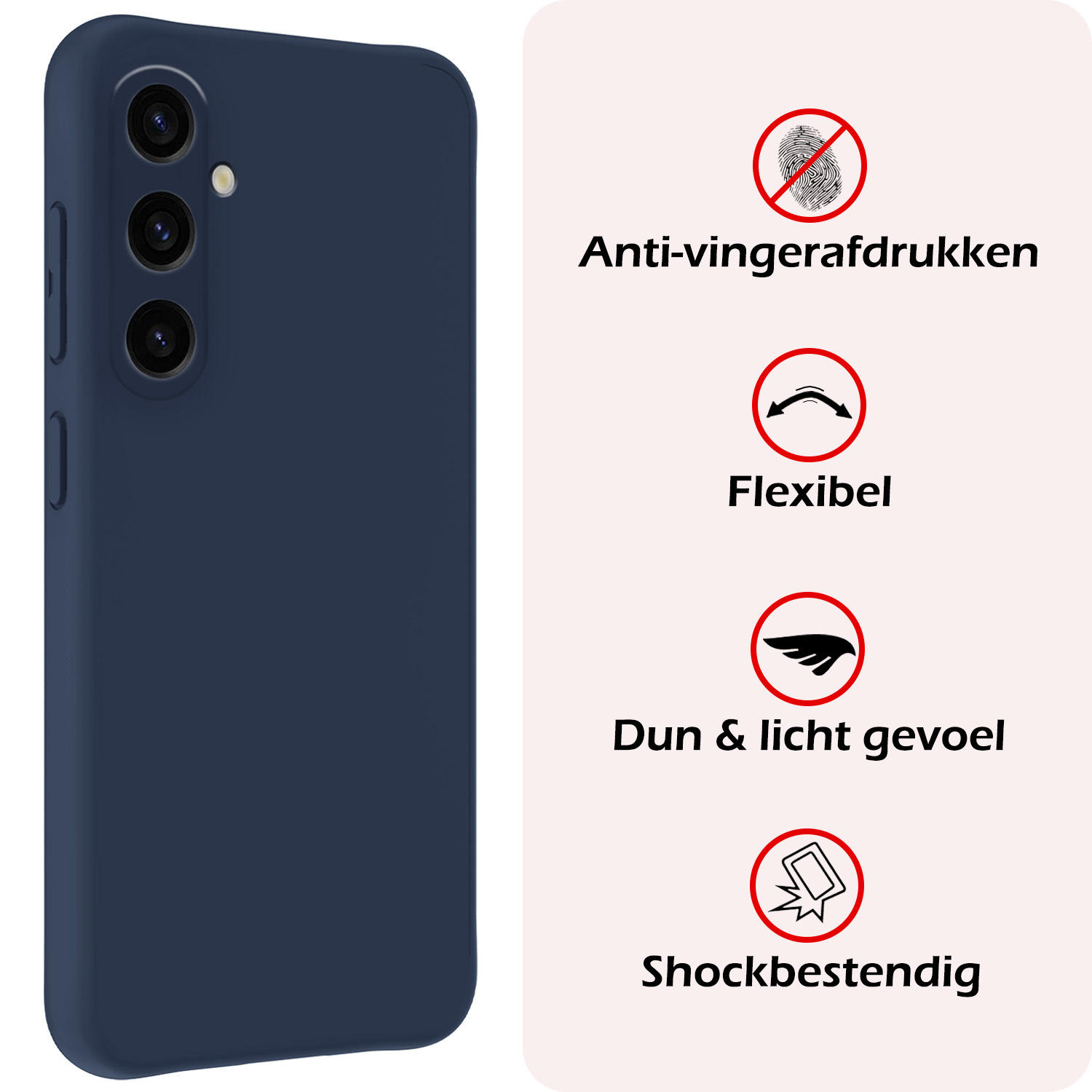 NoXx Hoes Geschikt voor Samsung A35 Hoesje Cover Siliconen Back Case Hoes Met Screenprotector - Donkerblauw