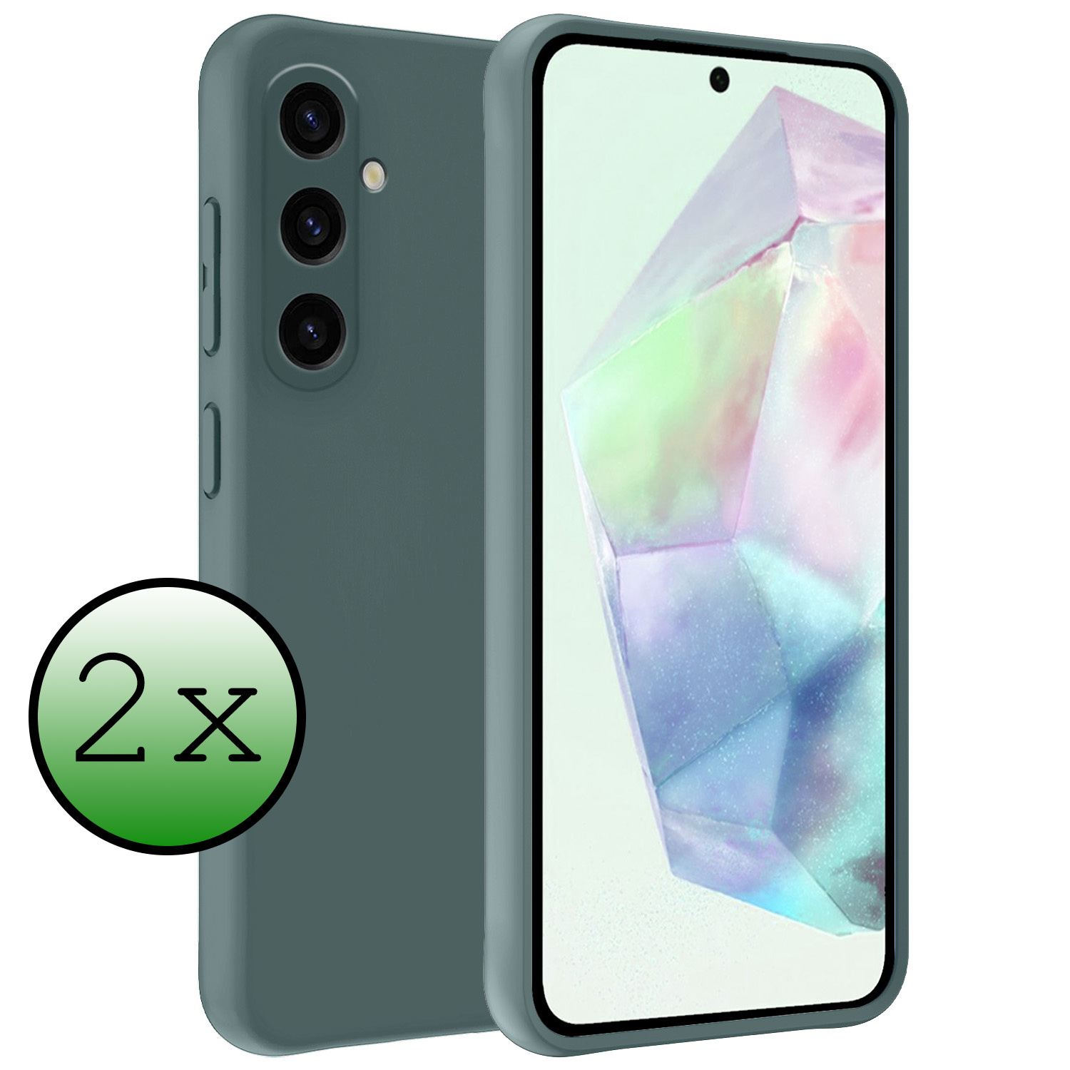 BASEY. Hoes Geschikt voor Samsung A35 Hoesje Siliconen Back Cover Case - Hoesje Geschikt voor Samsung Galaxy A35 5G Hoes Cover Hoesje - Donkergroen - 2 Stuks