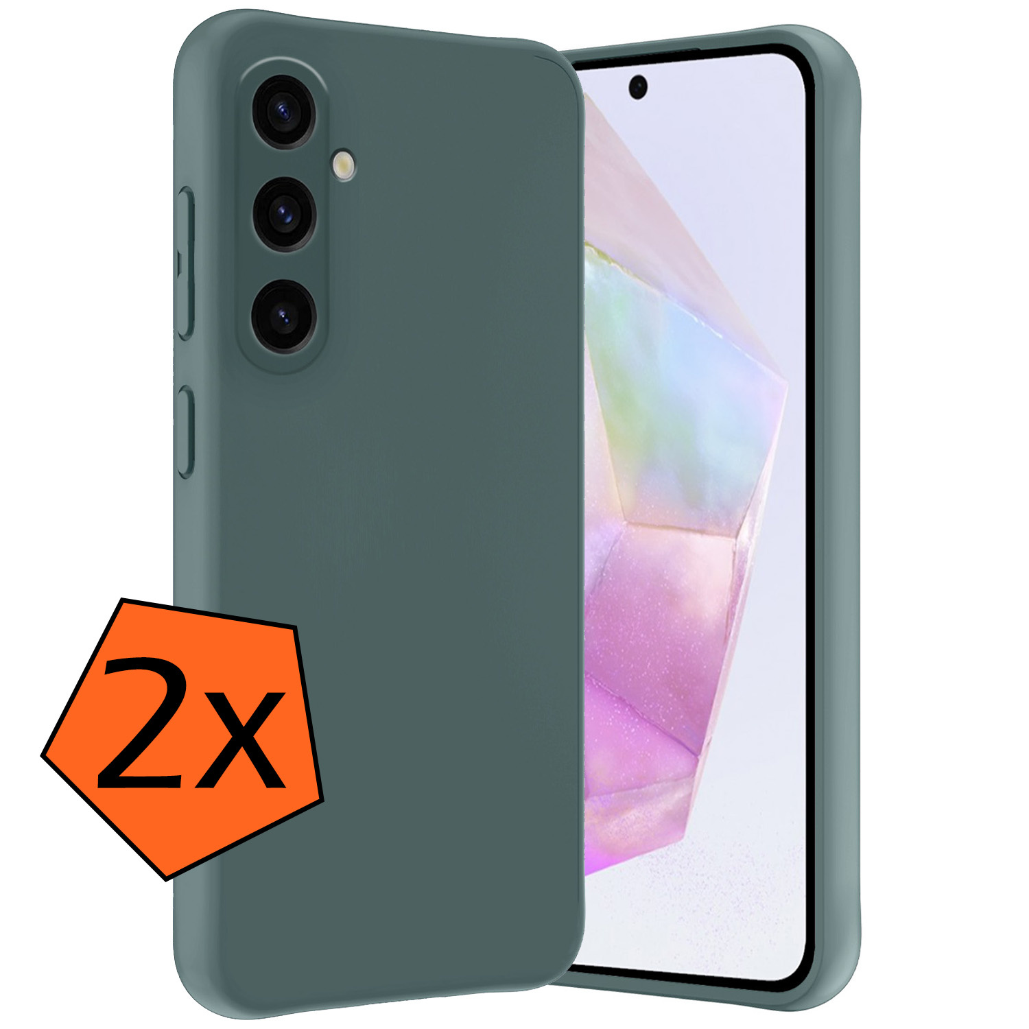 Nomfy Hoesje Geschikt voor Samsung A35 Hoesje Siliconen Cover Case - Hoes Geschikt voor Samsung Galaxy A35 5G Hoes Back Case - 2-PACK - Donkergroen