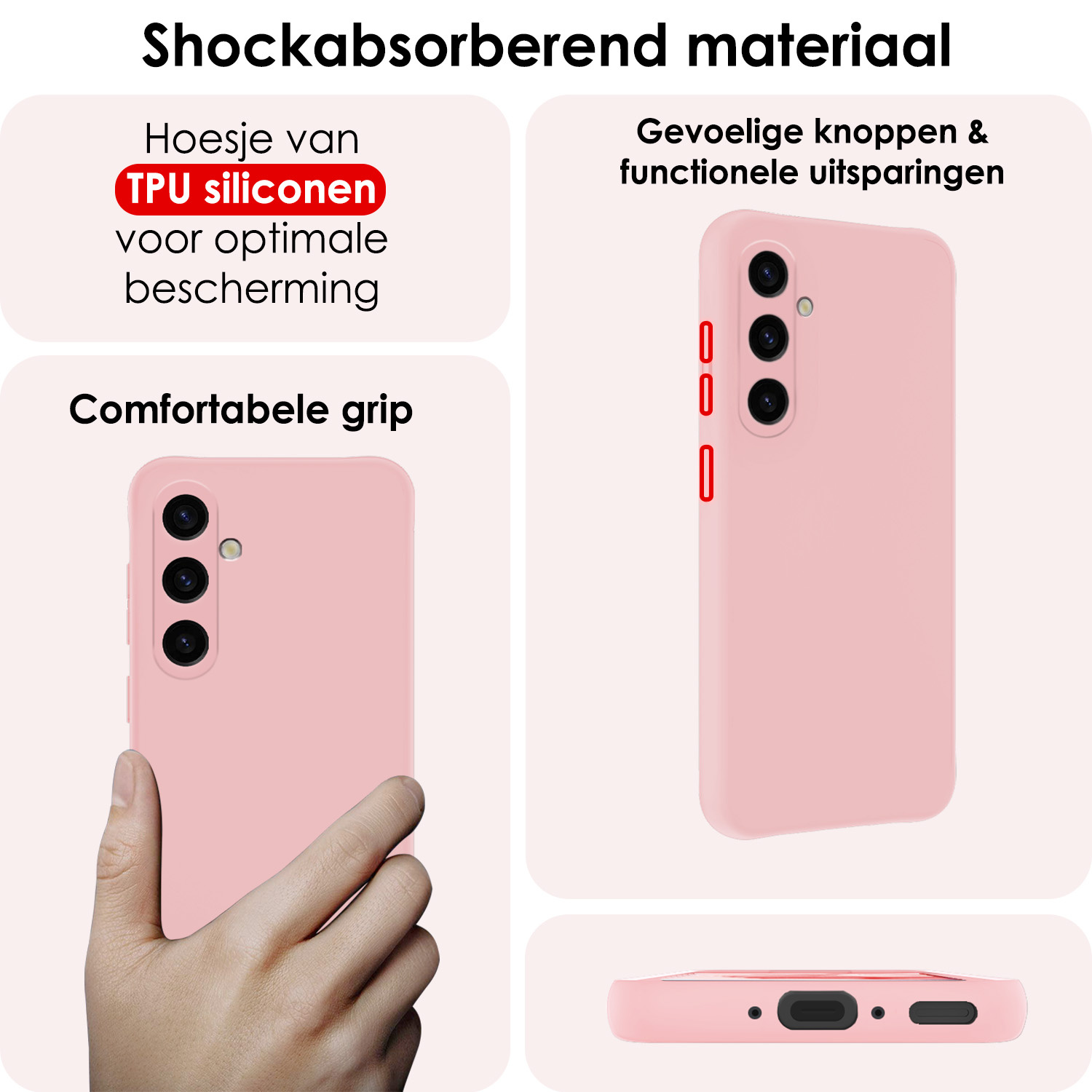 NoXx Hoes Geschikt voor Samsung A35 Hoesje Cover Siliconen Back Case Hoes - Lichtroze