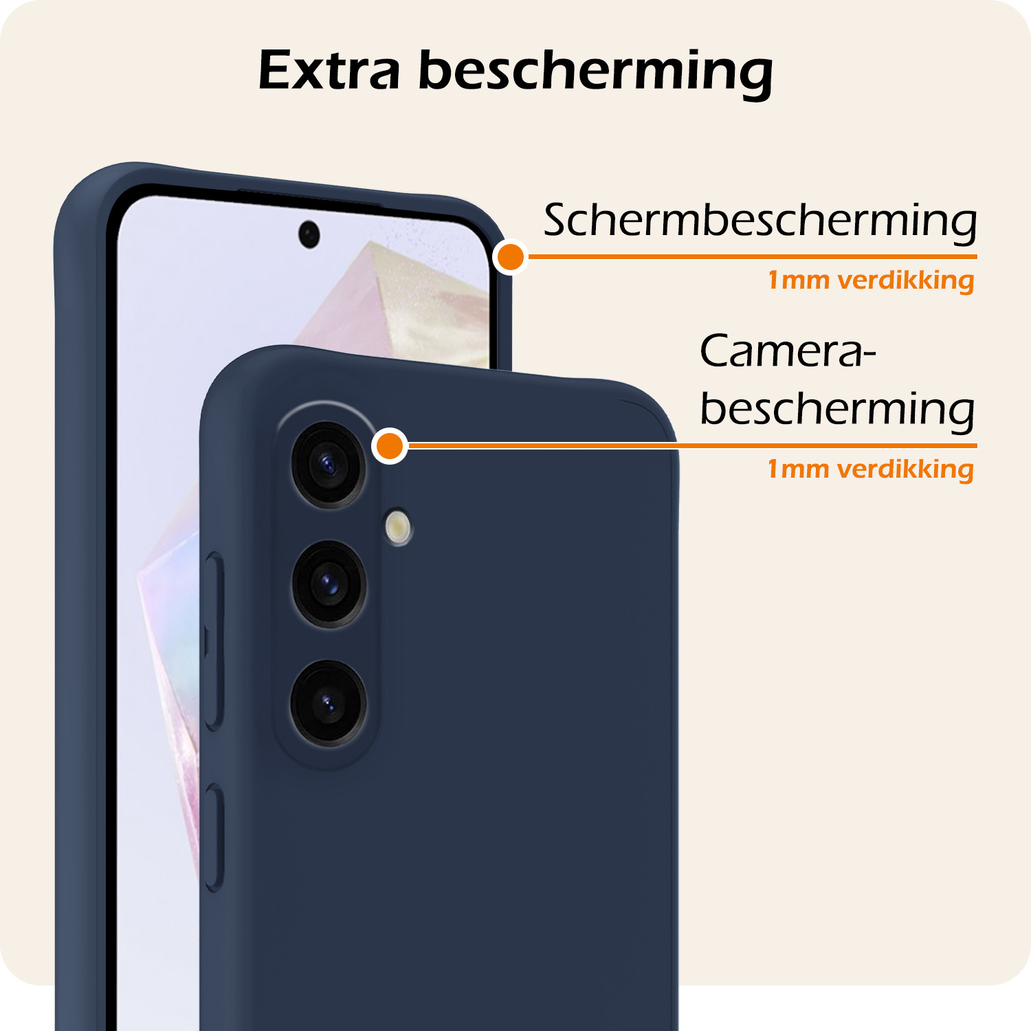 Nomfy Hoesje Geschikt voor Samsung A35 Hoesje Siliconen Cover Case Met Screenprotector - Hoes Geschikt voor Samsung Galaxy A35 5G Hoes Back Case - Donkerblauw