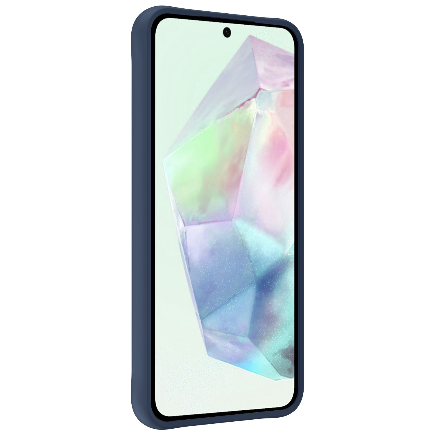 BASEY. Hoes Geschikt voor Samsung A35 Hoesje Siliconen Back Cover Case Met Screenprotector - Hoesje Geschikt voor Samsung Galaxy A35 5G Hoes Cover Hoesje - Donkerblauw