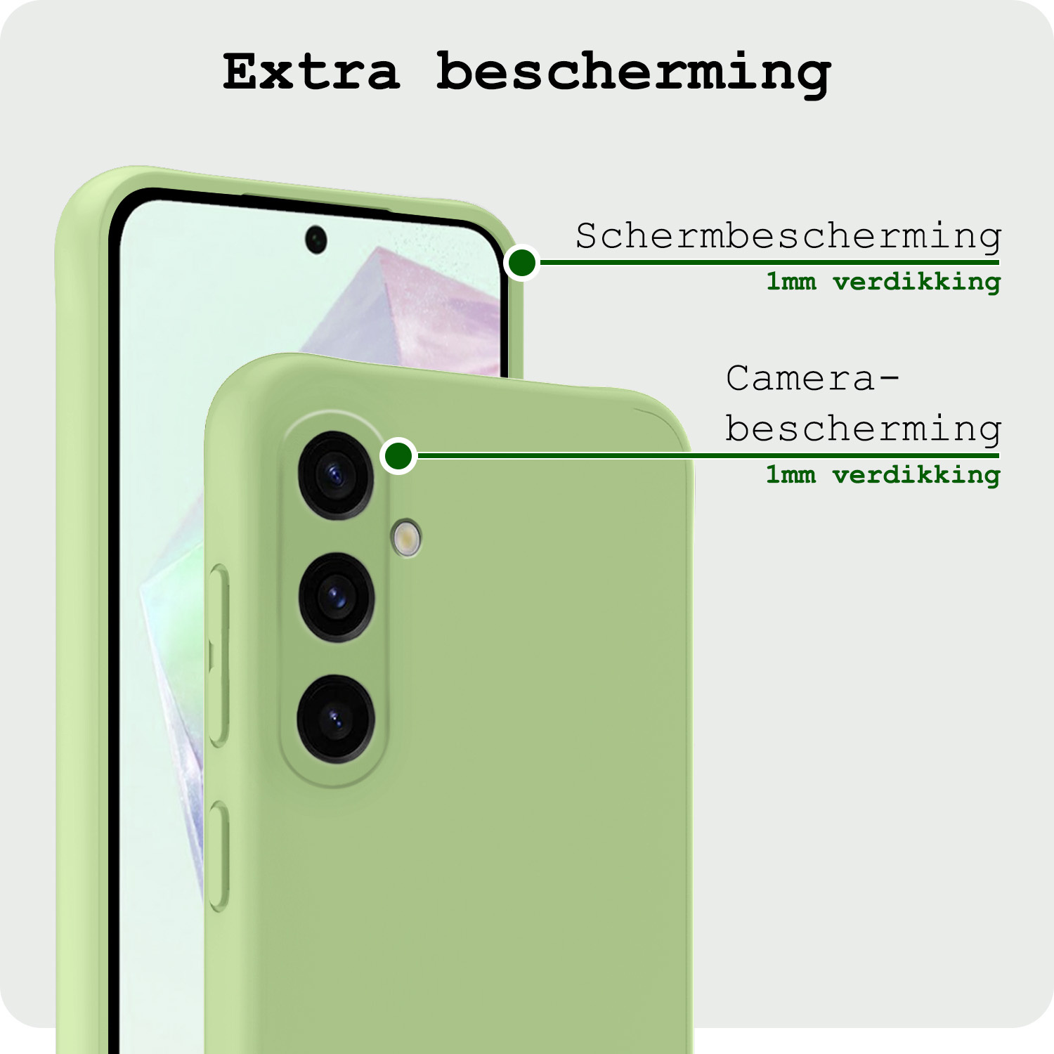BASEY. Hoes Geschikt voor Samsung A35 Hoesje Siliconen Back Cover Case Met Screenprotector - Hoesje Geschikt voor Samsung Galaxy A35 5G Hoes Cover Hoesje - Groen