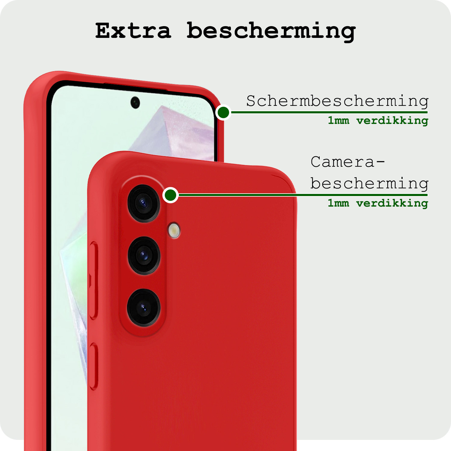 BASEY. Hoes Geschikt voor Samsung A35 Hoesje Siliconen Back Cover Case Met Screenprotector - Hoesje Geschikt voor Samsung Galaxy A35 5G Hoes Cover Hoesje - Rood