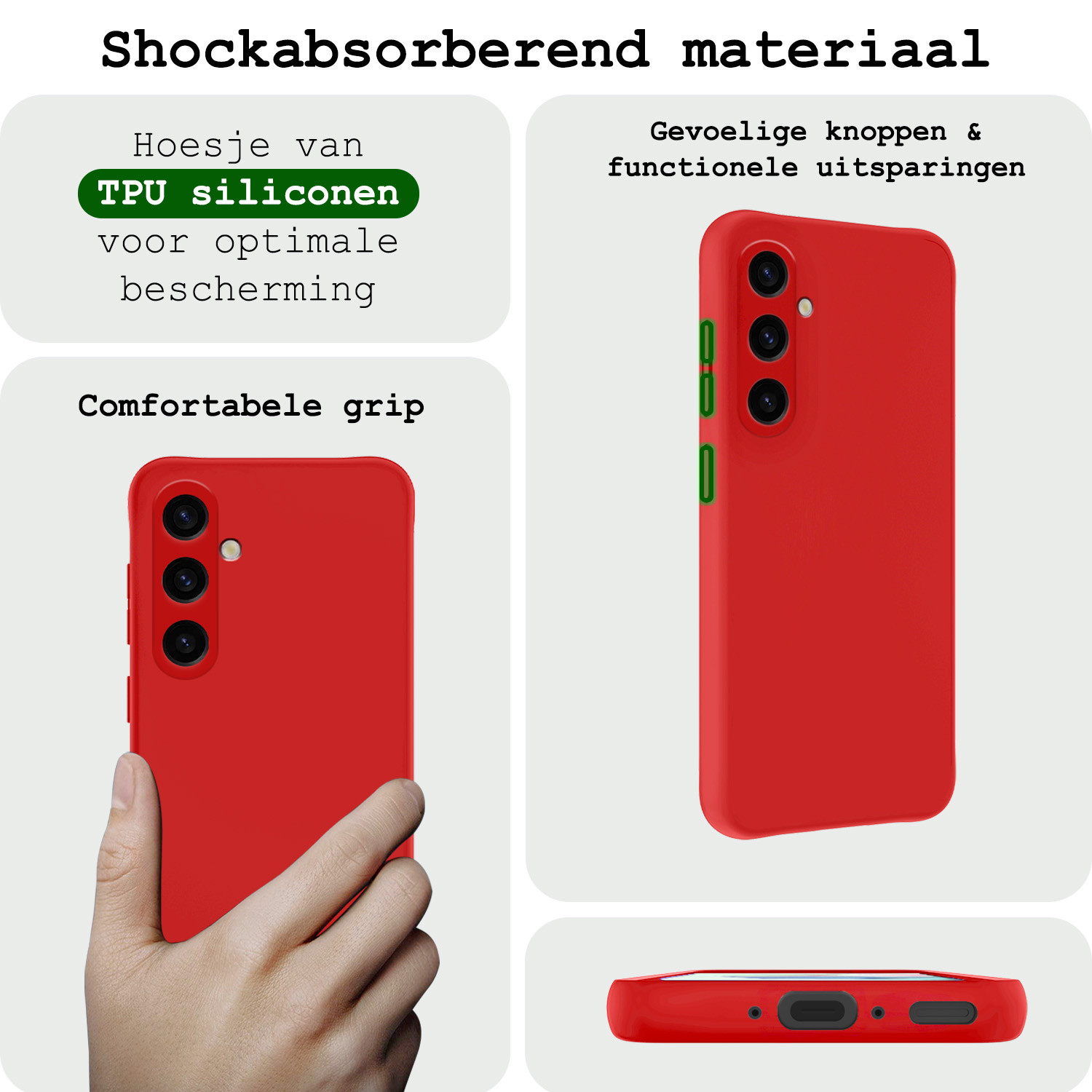 BASEY. Hoes Geschikt voor Samsung A35 Hoesje Siliconen Back Cover Case Met Screenprotector - Hoesje Geschikt voor Samsung Galaxy A35 5G Hoes Cover Hoesje - Rood