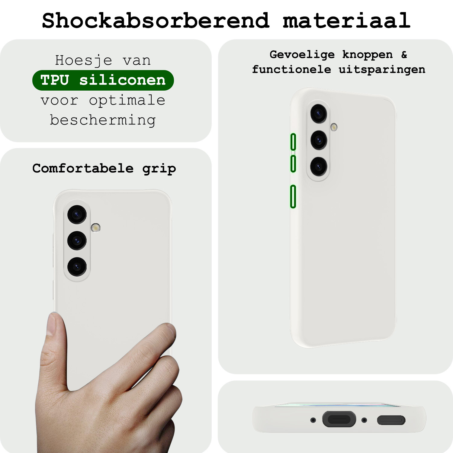 BASEY. Hoes Geschikt voor Samsung A35 Hoesje Siliconen Back Cover Case Met Screenprotector - Hoesje Geschikt voor Samsung Galaxy A35 5G Hoes Cover Hoesje - Wit