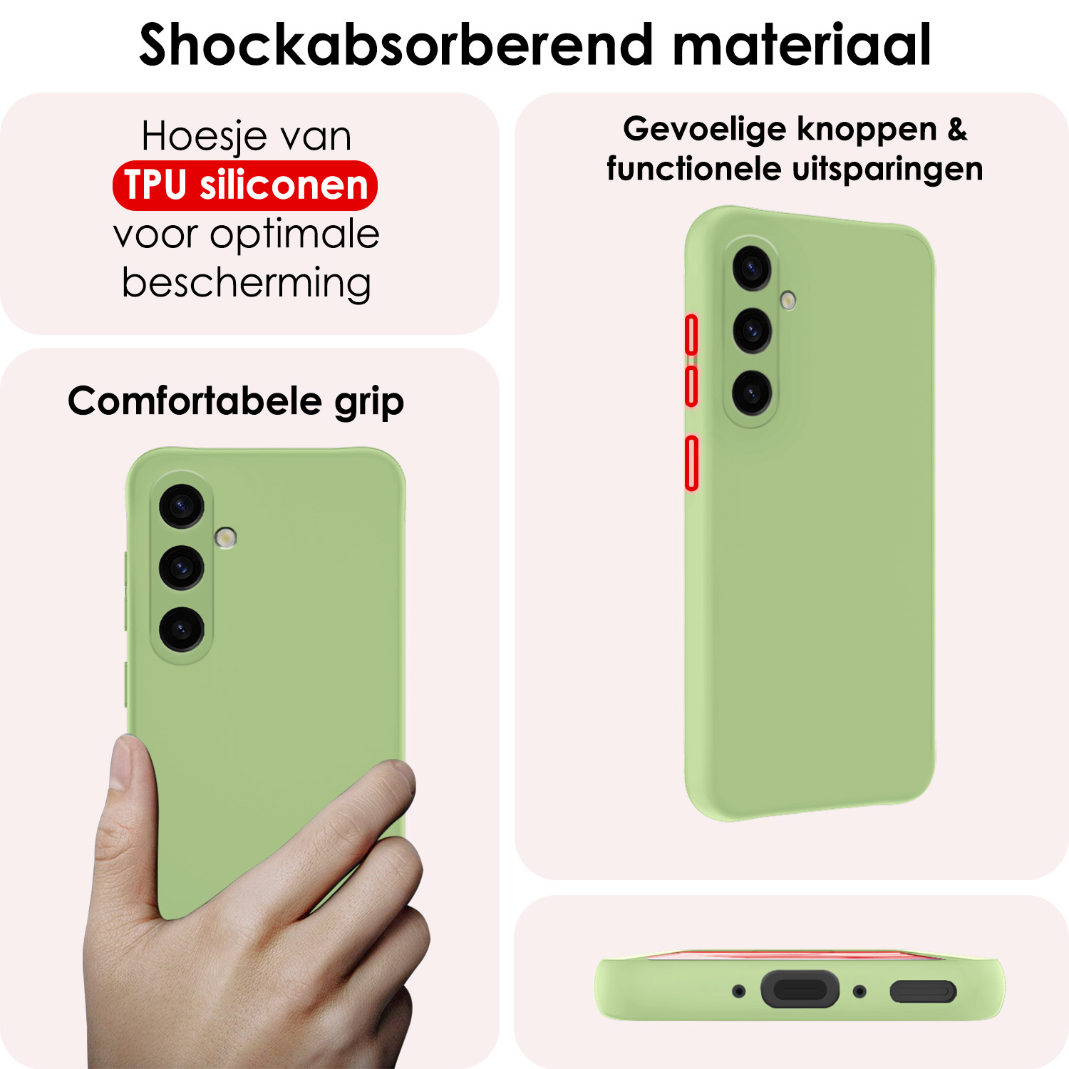 NoXx Hoes Geschikt voor Samsung A35 Hoesje Cover Siliconen Back Case Hoes - Groen - 2x