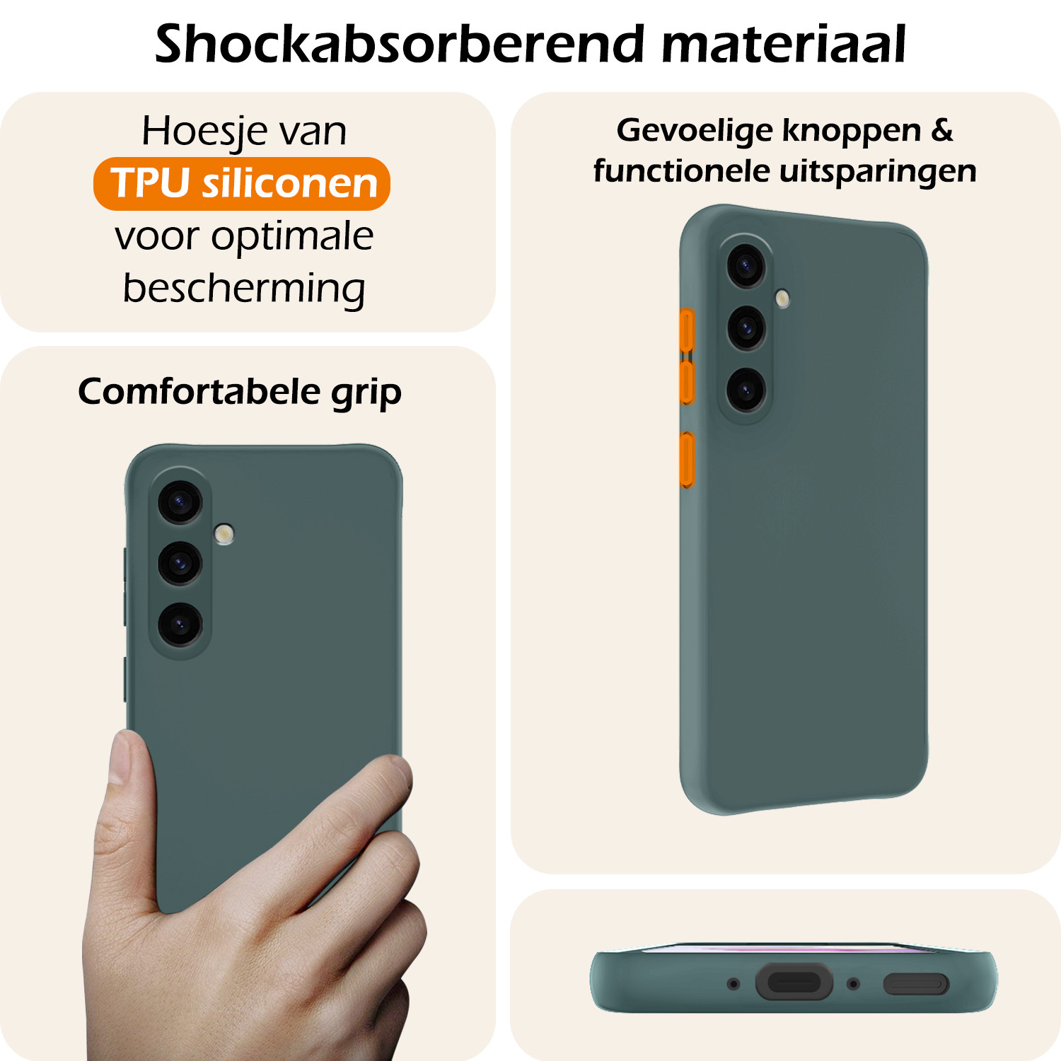 Nomfy Hoesje Geschikt voor Samsung A35 Hoesje Siliconen Cover Case Met 2x Screenprotector - Hoes Geschikt voor Samsung Galaxy A35 5G Hoes Back Case - Donkergroen