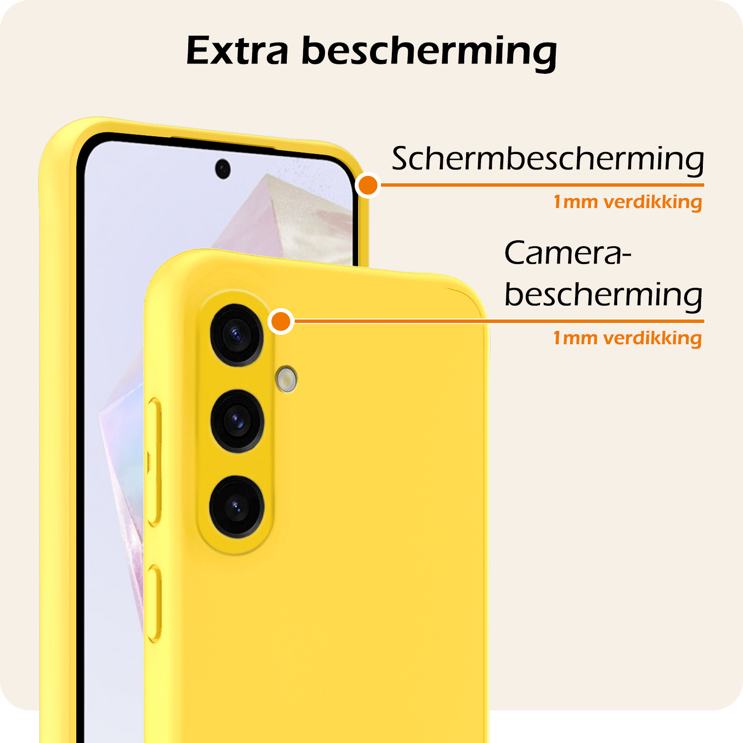 Nomfy Hoesje Geschikt voor Samsung A35 Hoesje Siliconen Cover Case Met 2x Screenprotector - Hoes Geschikt voor Samsung Galaxy A35 5G Hoes Back Case - Geel