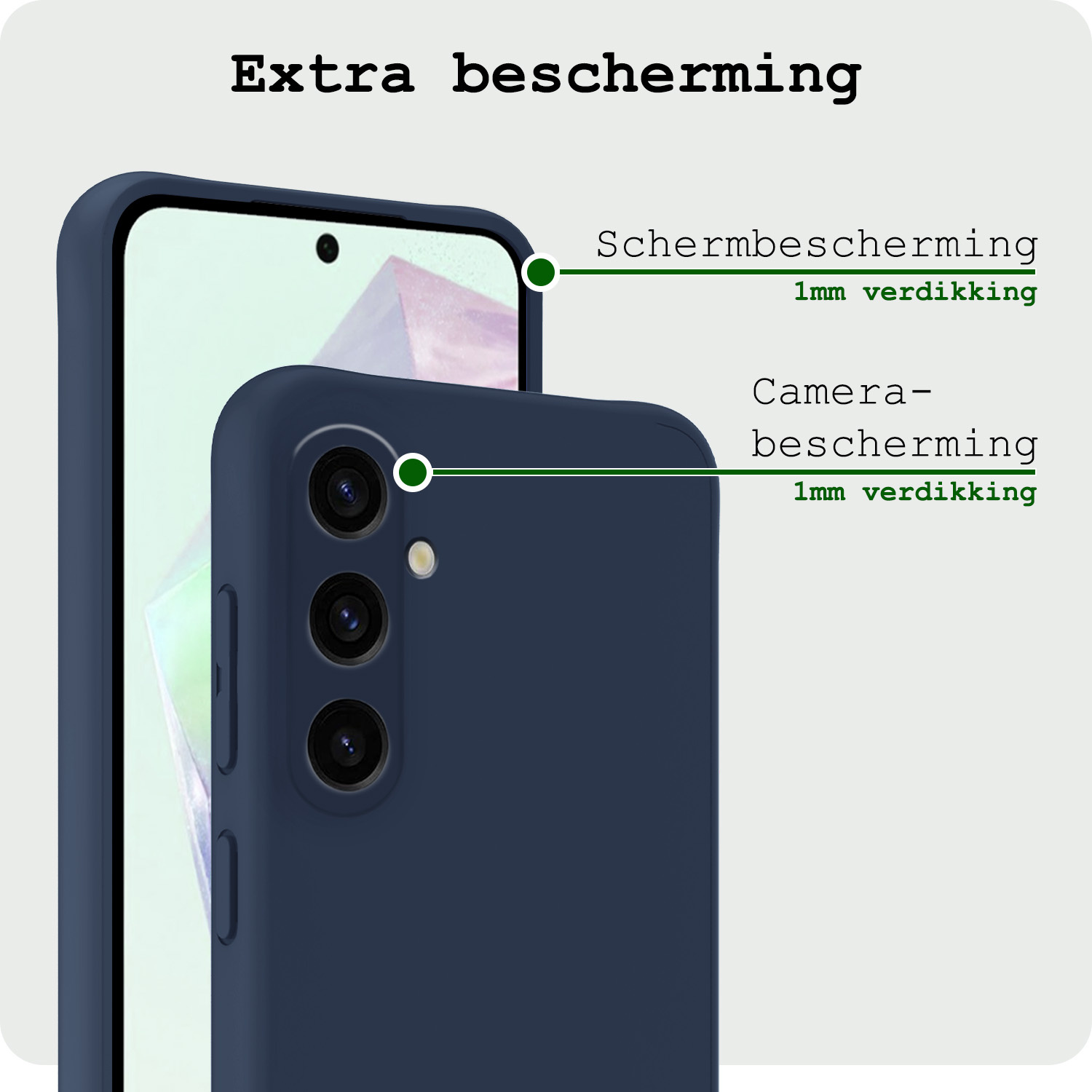 BASEY. Hoes Geschikt voor Samsung A35 Hoesje Siliconen Back Cover Case Met 2x Screenprotector - Hoesje Geschikt voor Samsung Galaxy A35 5G Hoes Cover Hoesje - Donkerblauw