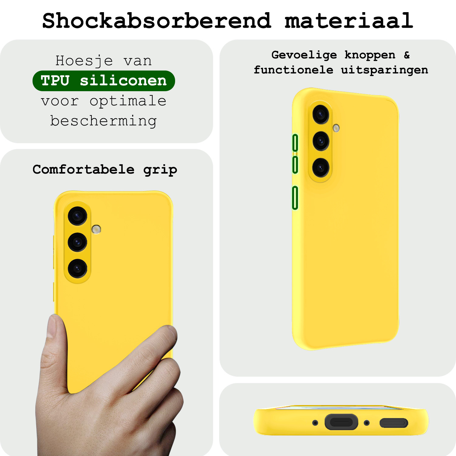 BASEY. Hoes Geschikt voor Samsung A35 Hoesje Siliconen Back Cover Case Met 2x Screenprotector - Hoesje Geschikt voor Samsung Galaxy A35 5G Hoes Cover Hoesje - Geel