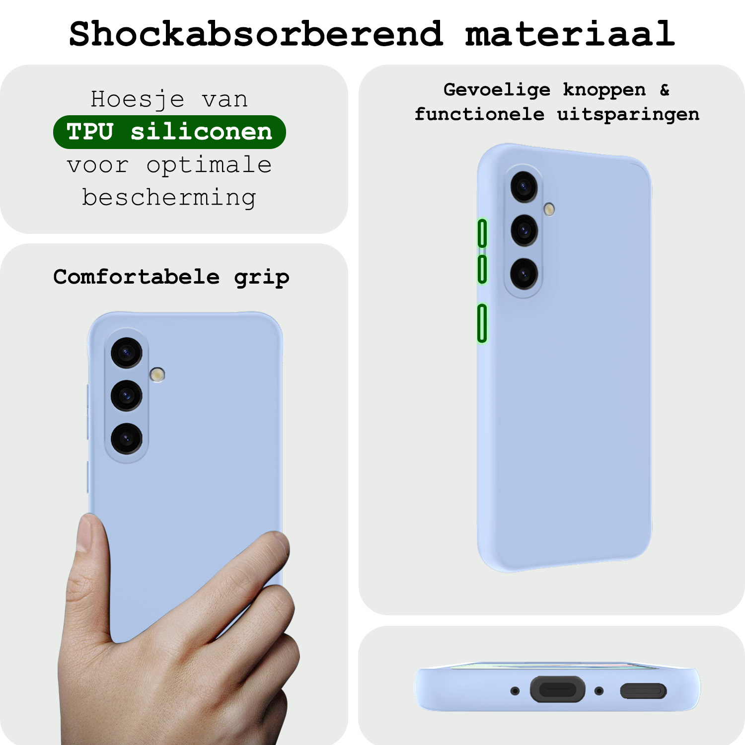 BASEY. Hoes Geschikt voor Samsung A35 Hoesje Siliconen Back Cover Case Met 2x Screenprotector - Hoesje Geschikt voor Samsung Galaxy A35 5G Hoes Cover Hoesje - Lichtblauw