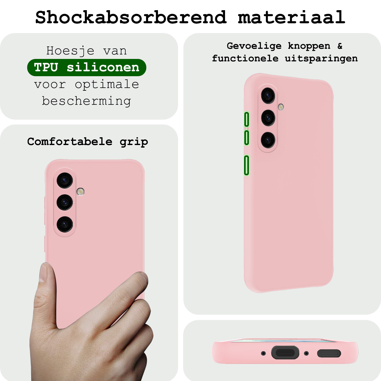 BASEY. Hoes Geschikt voor Samsung A35 Hoesje Siliconen Back Cover Case Met 2x Screenprotector - Hoesje Geschikt voor Samsung Galaxy A35 5G Hoes Cover Hoesje - Lichtroze