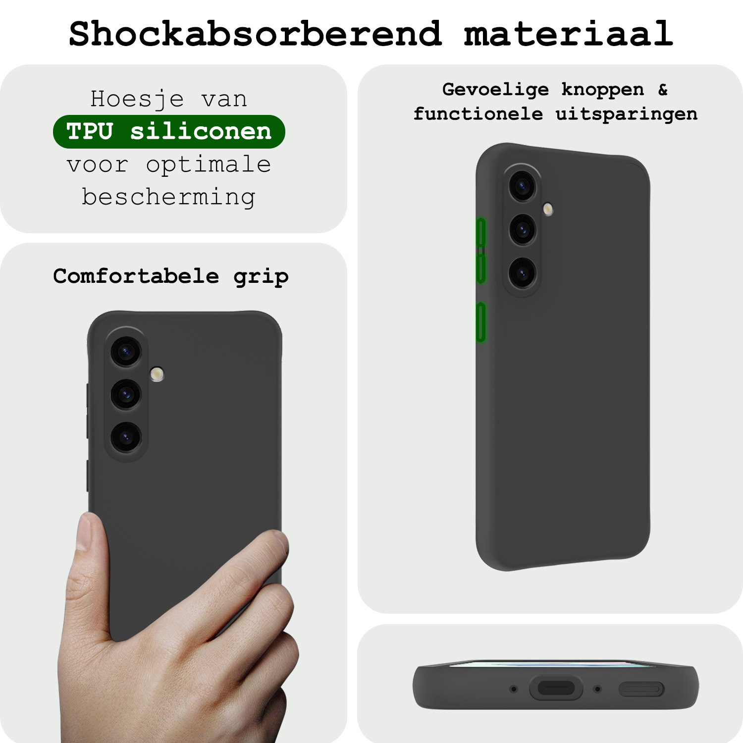 BASEY. Hoes Geschikt voor Samsung A35 Hoesje Siliconen Back Cover Case Met 2x Screenprotector - Hoesje Geschikt voor Samsung Galaxy A35 5G Hoes Cover Hoesje - Zwart