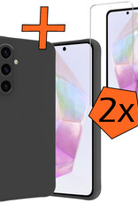 Nomfy Hoesje Geschikt voor Samsung A35 Hoesje Siliconen Cover Case Met 2x Screenprotector - Hoes Geschikt voor Samsung Galaxy A35 5G Hoes Back Case - Zwart