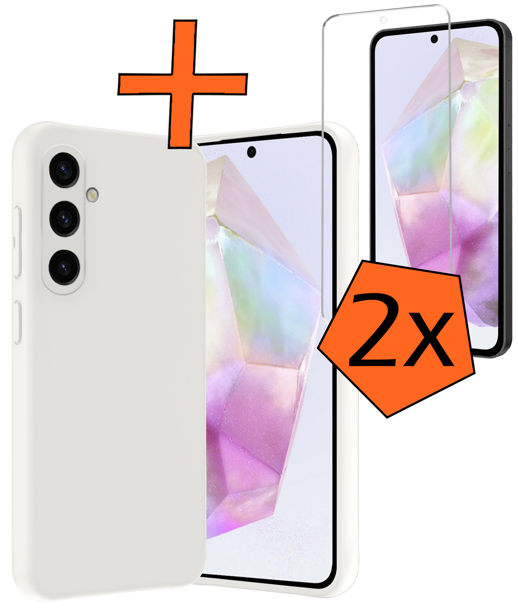 Nomfy Hoesje Geschikt voor Samsung A35 Hoesje Siliconen Cover Case Met 2x Screenprotector - Hoes Geschikt voor Samsung Galaxy A35 5G Hoes Back Case - Wit