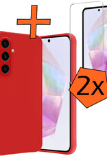 Nomfy Hoesje Geschikt voor Samsung A35 Hoesje Siliconen Cover Case Met 2x Screenprotector - Hoes Geschikt voor Samsung Galaxy A35 5G Hoes Back Case - Rood