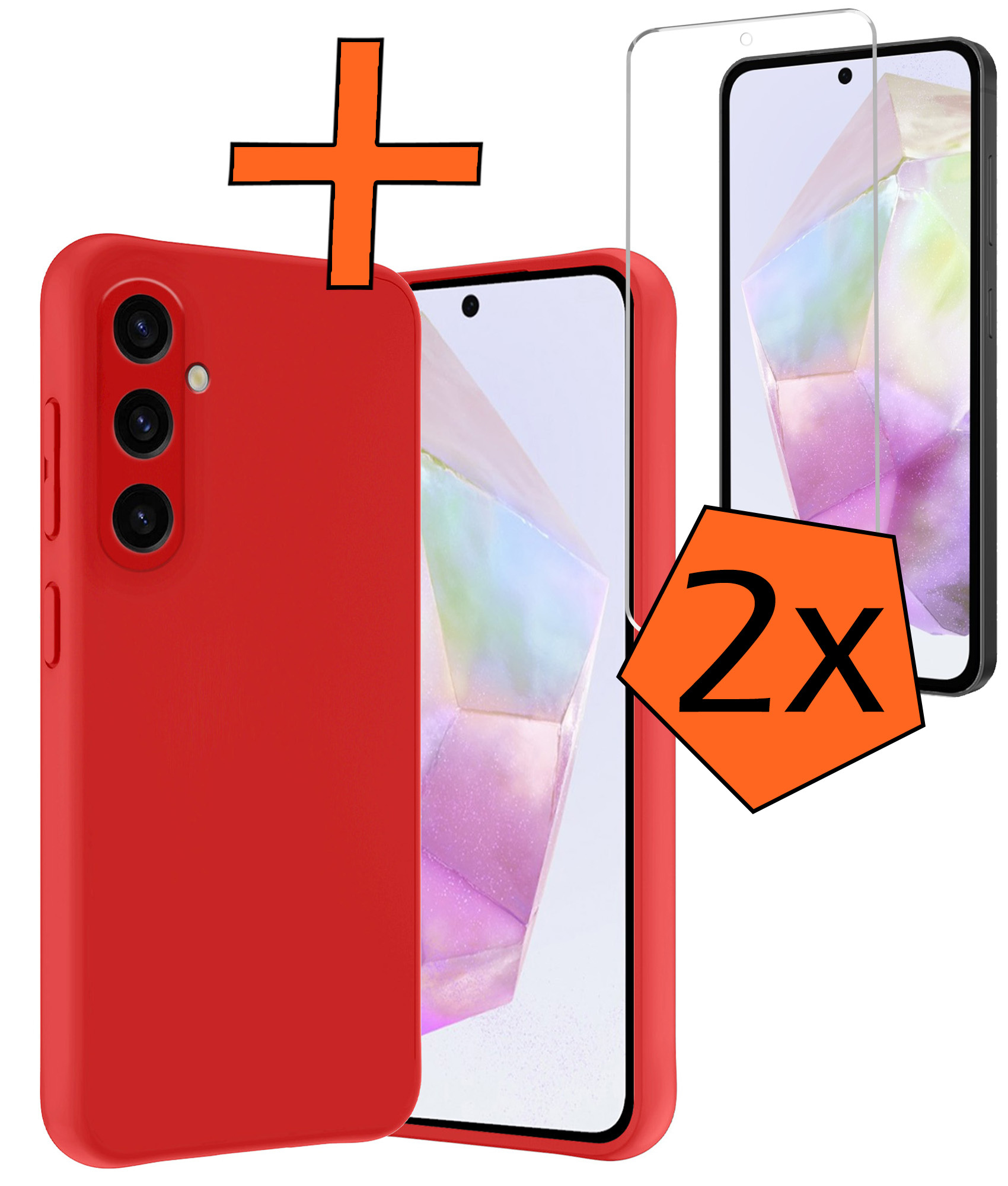 Nomfy Hoesje Geschikt voor Samsung A35 Hoesje Siliconen Cover Case Met 2x Screenprotector - Hoes Geschikt voor Samsung Galaxy A35 5G Hoes Back Case - Rood