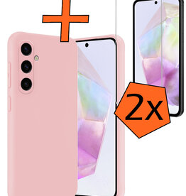 Nomfy Nomfy Samsung Galaxy A35 Hoesje Siliconen Met 2x Screenprotector - Lichtroze