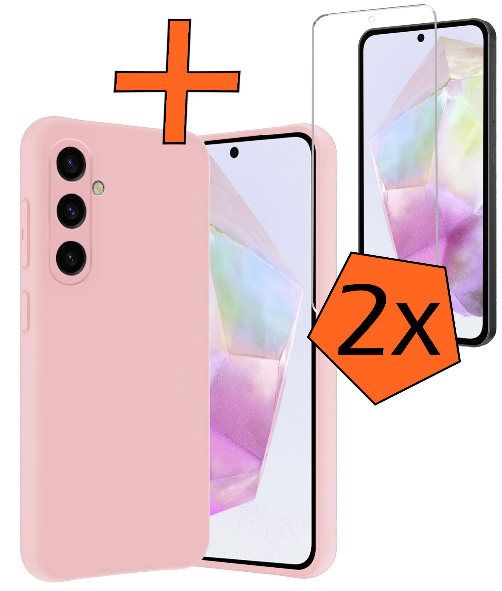 Nomfy Hoesje Geschikt voor Samsung A35 Hoesje Siliconen Cover Case Met 2x Screenprotector - Hoes Geschikt voor Samsung Galaxy A35 5G Hoes Back Case - Lichtroze