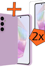 Nomfy Hoesje Geschikt voor Samsung A35 Hoesje Siliconen Cover Case Met 2x Screenprotector - Hoes Geschikt voor Samsung Galaxy A35 5G Hoes Back Case - Lila