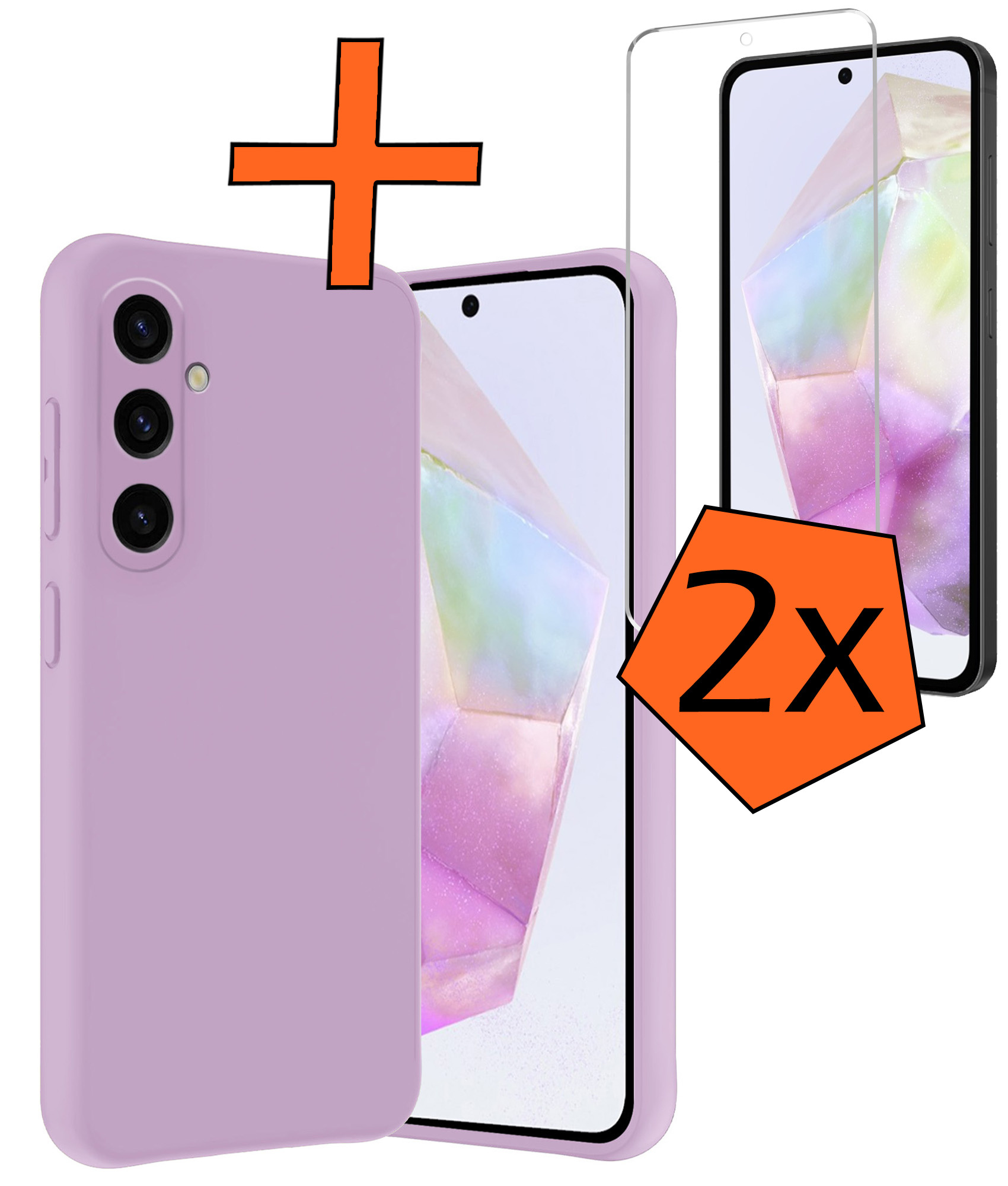 Nomfy Hoesje Geschikt voor Samsung A35 Hoesje Siliconen Cover Case Met 2x Screenprotector - Hoes Geschikt voor Samsung Galaxy A35 5G Hoes Back Case - Lila