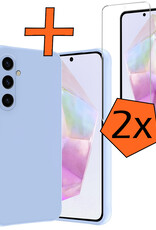 Nomfy Hoesje Geschikt voor Samsung A35 Hoesje Siliconen Cover Case Met 2x Screenprotector - Hoes Geschikt voor Samsung Galaxy A35 5G Hoes Back Case - Lichtblauw